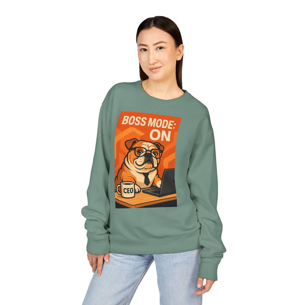 Funny English Bulldog Sweatshirt, Boss Mode Crewneck, Pet Lover Gift, Casual Wear, Unisex Sweater, Dog-Themed Apparel
