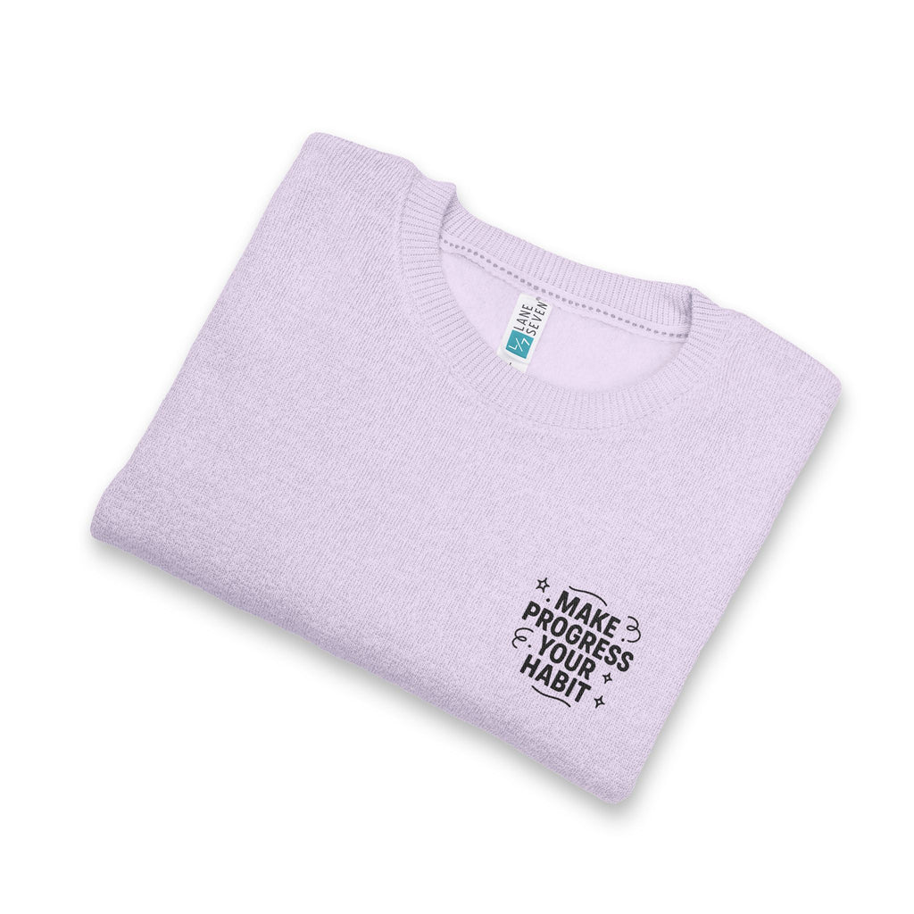 Nantucket Embroidered Crewneck Sweatshirt "Make Progress Your Habit" Cozy Coastal Chest Logo