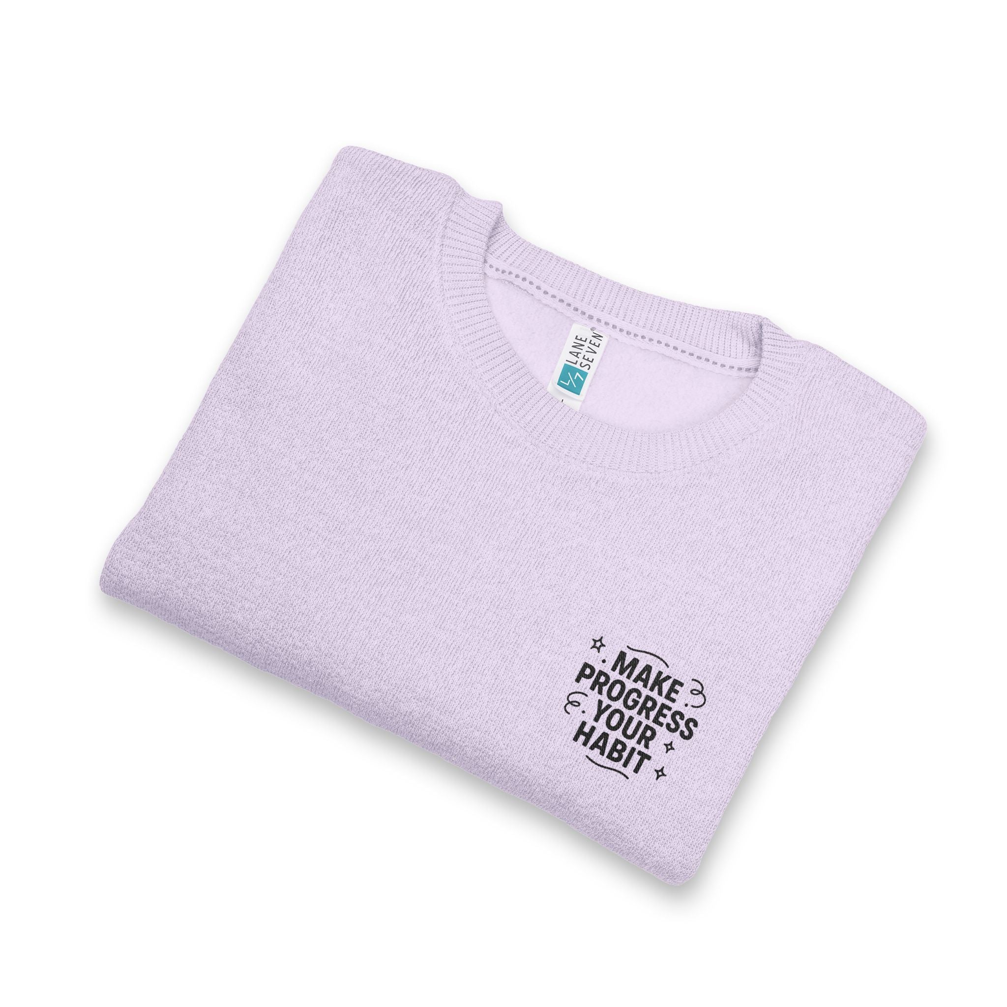 Nantucket Embroidered Crewneck Sweatshirt "Make Progress Your Habit" Cozy Coastal Chest Logo