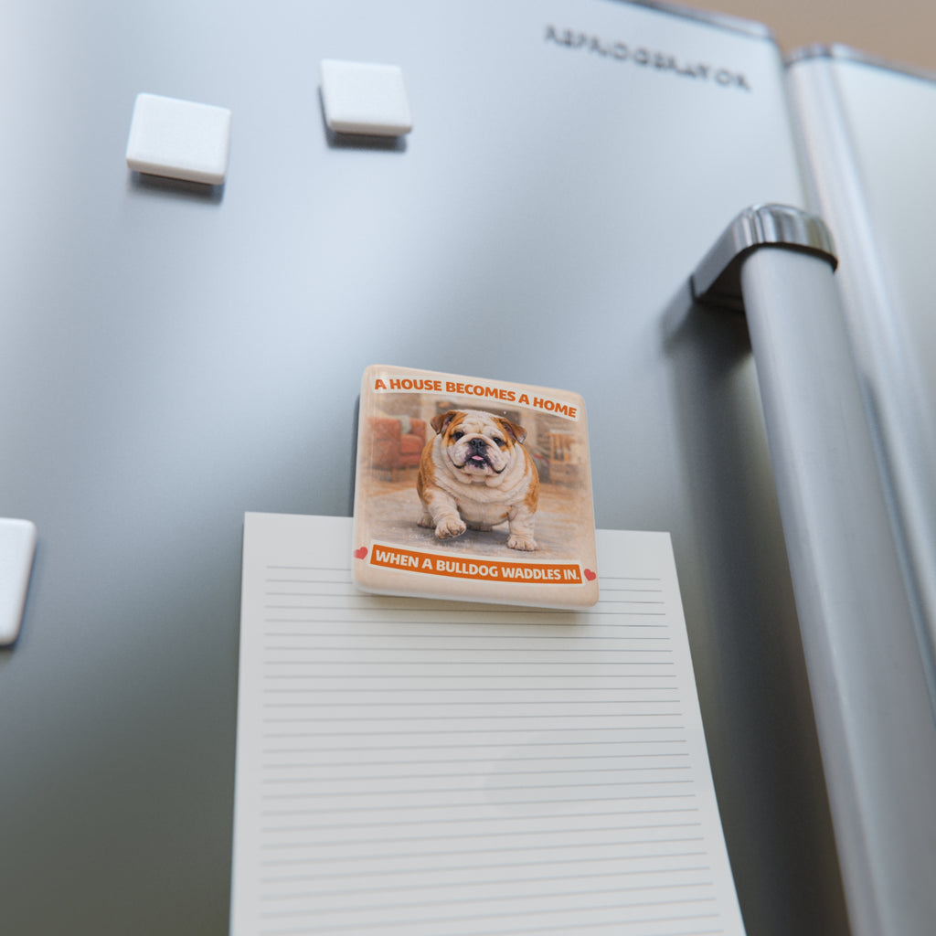 Bulldog Photo Porcelain Magnet | Square Decorative Magnet