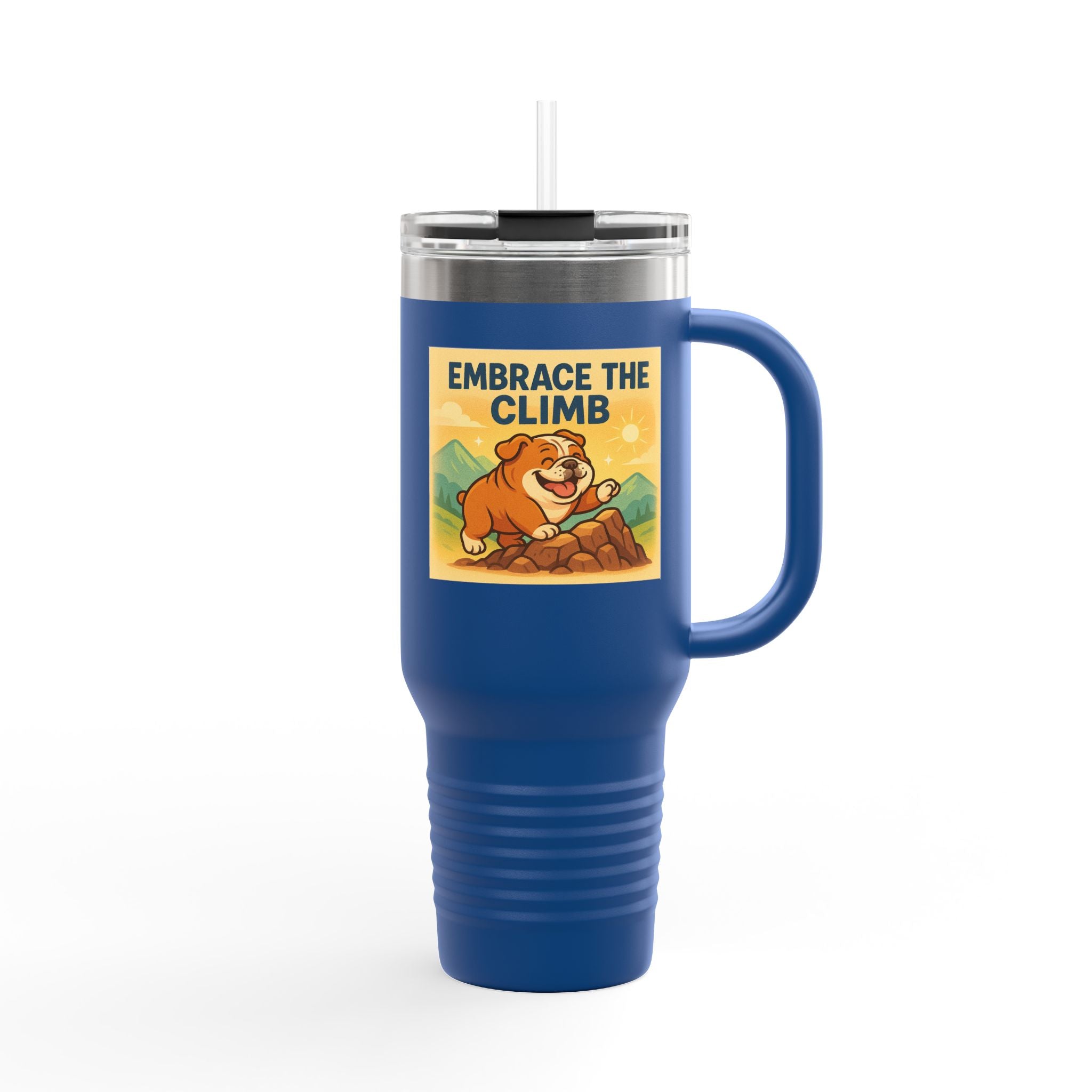 Insulated English Bulldogs Travel Mug - Embrace the Climb, Adventure Mug, Outdoor Drinkware, Motivational Gift, Travel Cup, Nature Lovers
