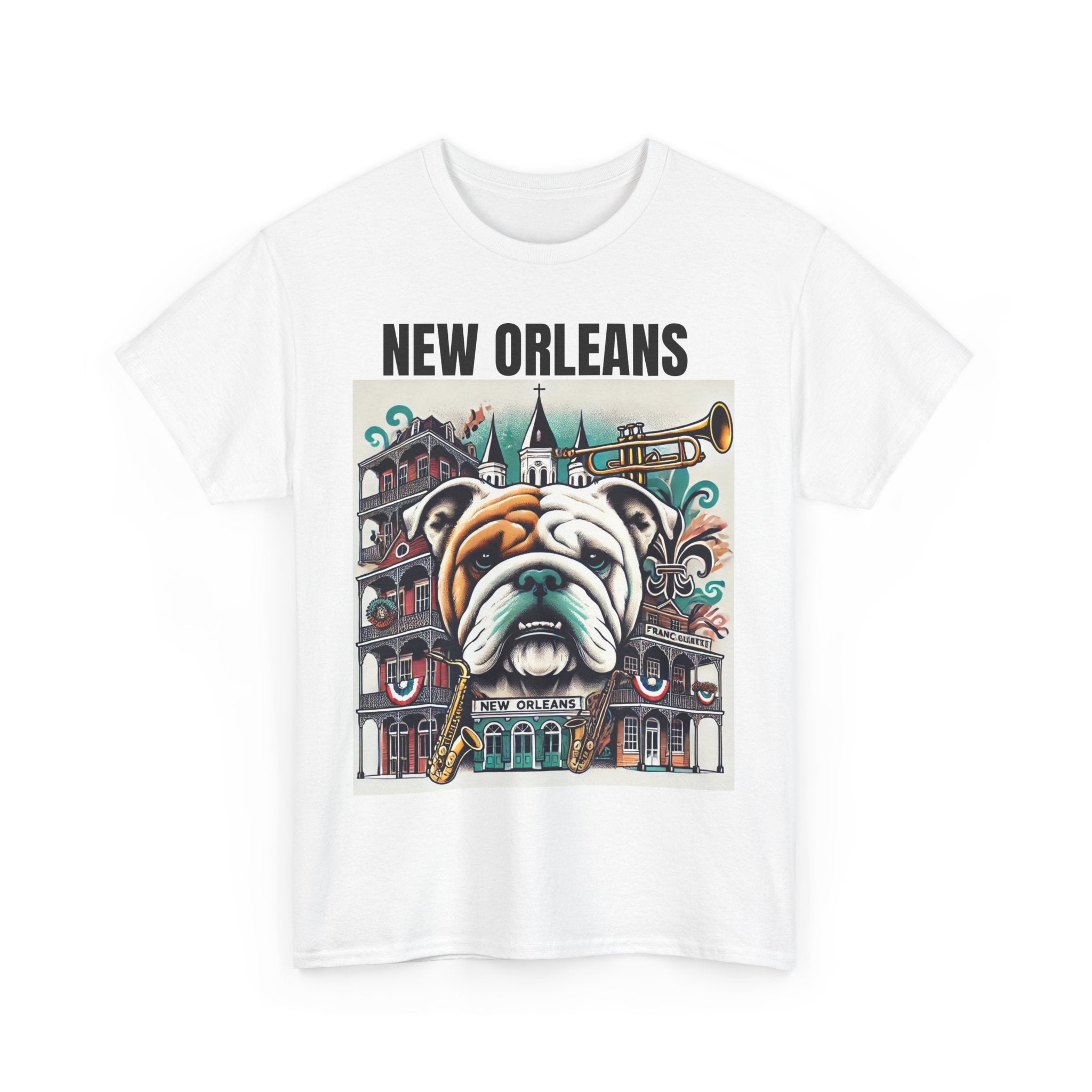 Vintage New Orleans Bulldog Art Unisex Heavy Cotton Tee