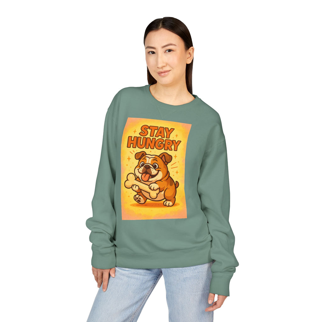 Stay Hungry Bulldog Sweatshirt, Cozy Unisex Crewneck, Dog Lover Gift, Comfy Casual Wear, Fun Pet Sweatshirt, Fall Fashion Sweater
