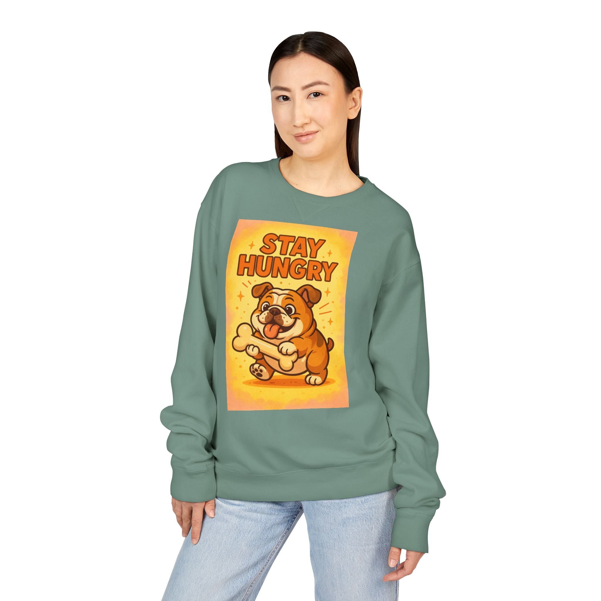 Stay Hungry Bulldog Sweatshirt, Cozy Unisex Crewneck, Dog Lover Gift, Comfy Casual Wear, Fun Pet Sweatshirt, Fall Fashion Sweater