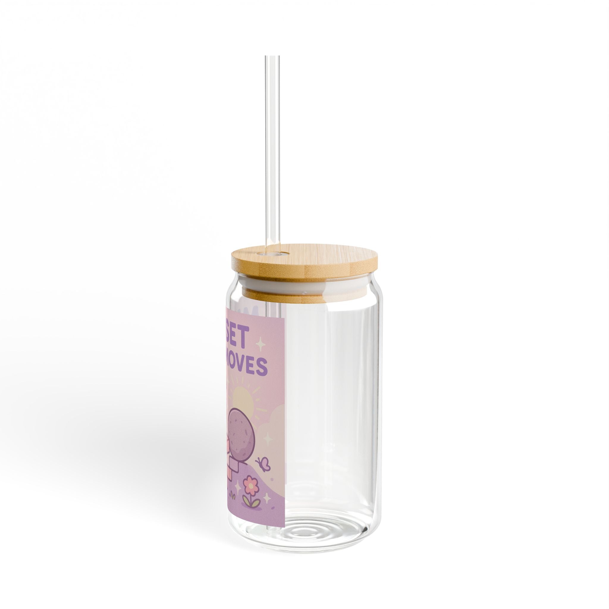 Mindset Makes Moves Glass Sipper  16oz Cute Motivational Drink Jar