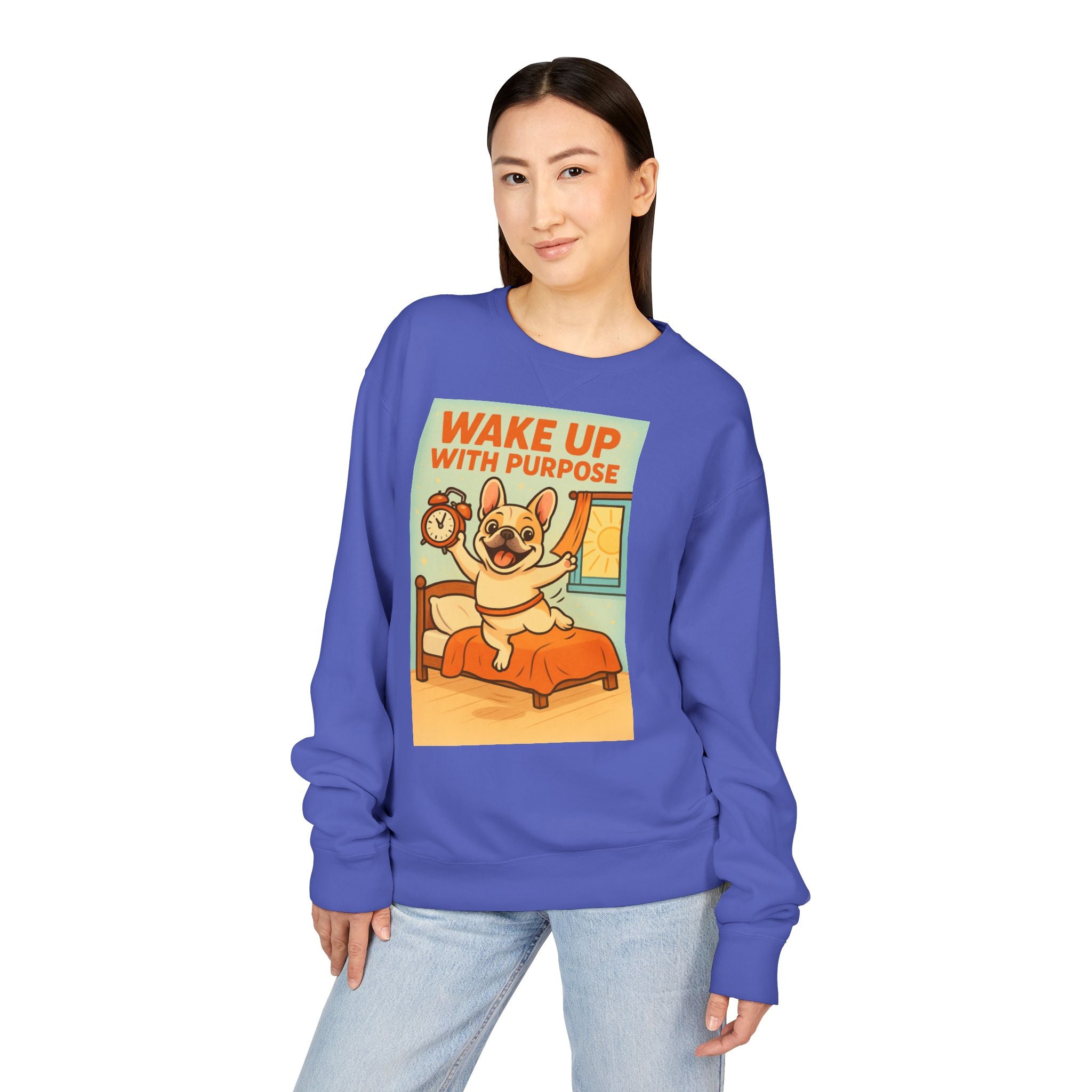 French Bulldog 'Wake Up With Purpose' Sweatshirt | Cozy Crewneck | Pet Lover Gift | Cute Gift for Dog Lovers | Everyday Comfort