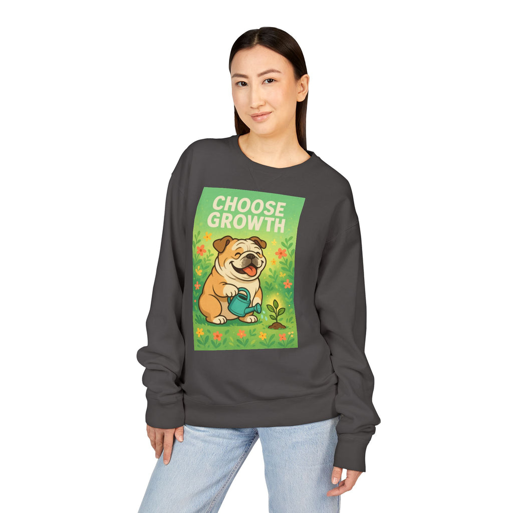 Choose Growth English Bulldog Sweatshirt, Cute Dog Sweater, Positive Vibe Apparel, Gift for Dog Lovers, Cozy Crewneck