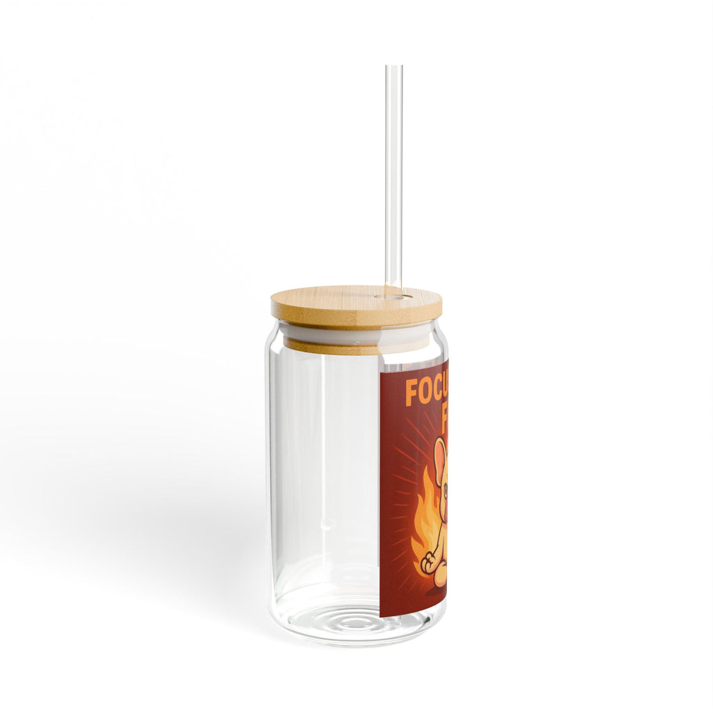 Focus Fuels Fire Sipper Glass 16oz Motivational Bulldog Drink Jar