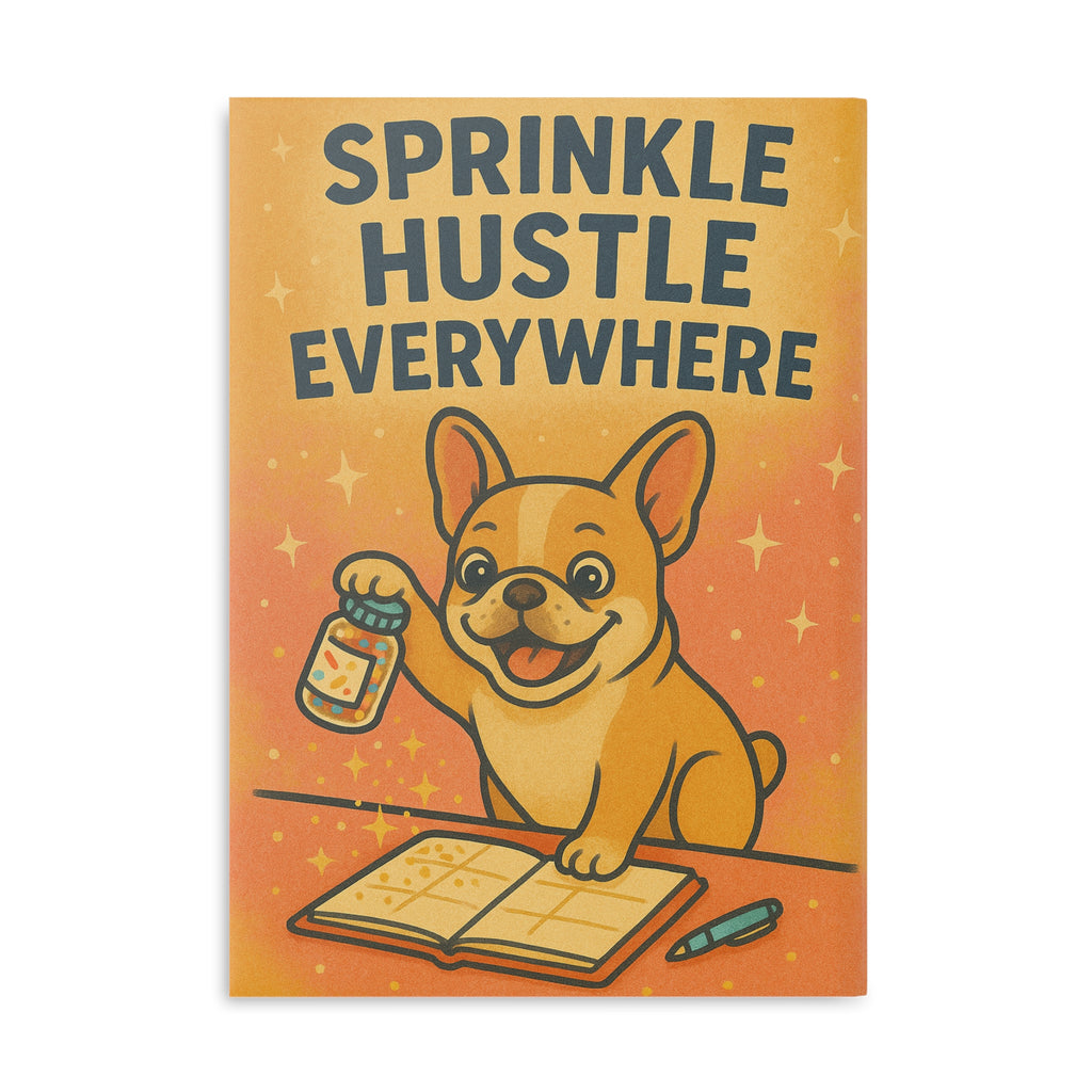 Puffy Notebook, French Bulldog Sprinkle Hustle Hardcover Journal, Planner, Diary, Notepad, Gift