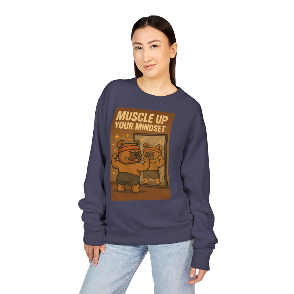 Bulldog Motivational Sweatshirt - Muscle Up Your Mindset, Cozy Fashion, Gift for Fitness Enthusiasts, Casual Wear, Unisex