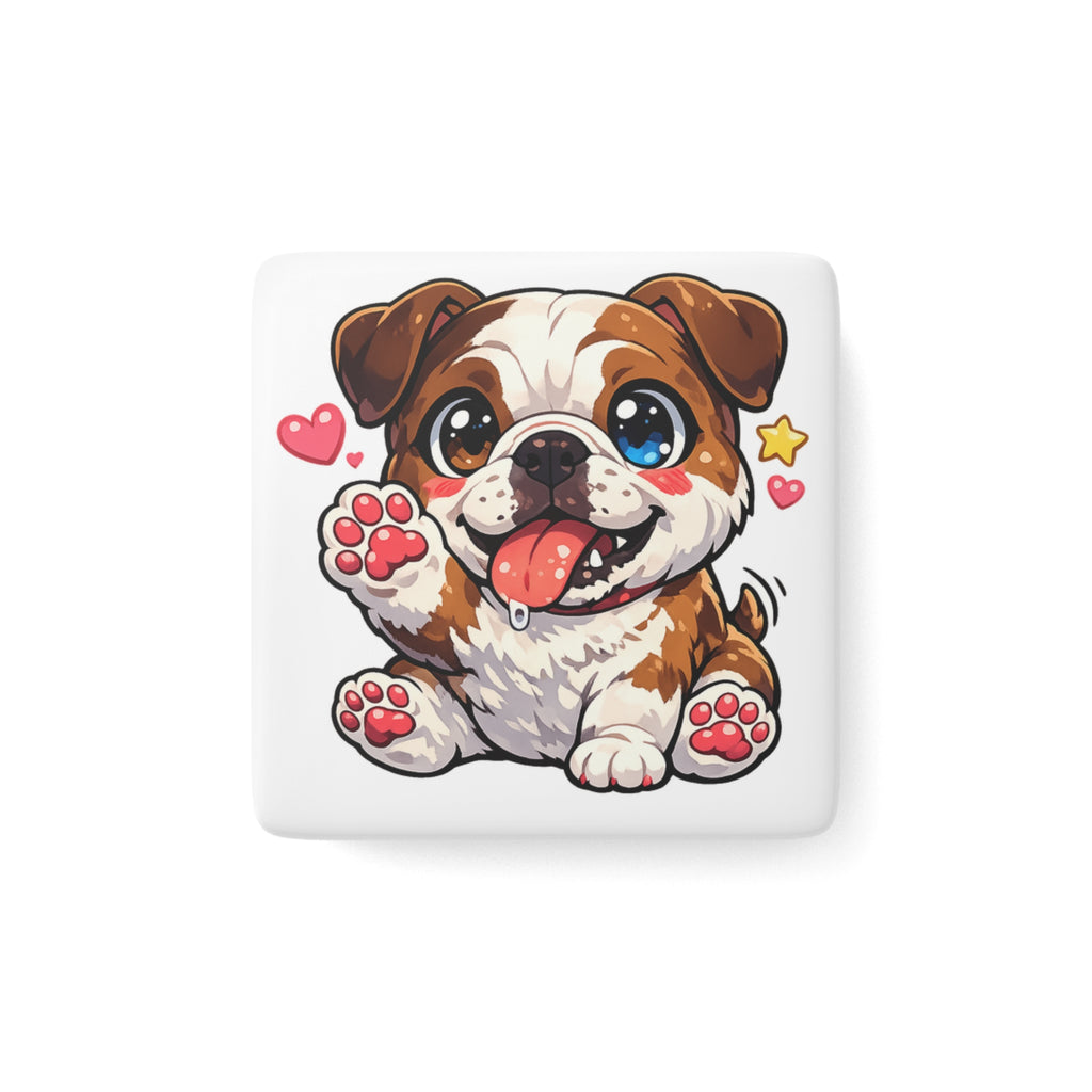 Cute Bulldog Puppy Porcelain Magnet | Square dog magnet, kawaii pet art