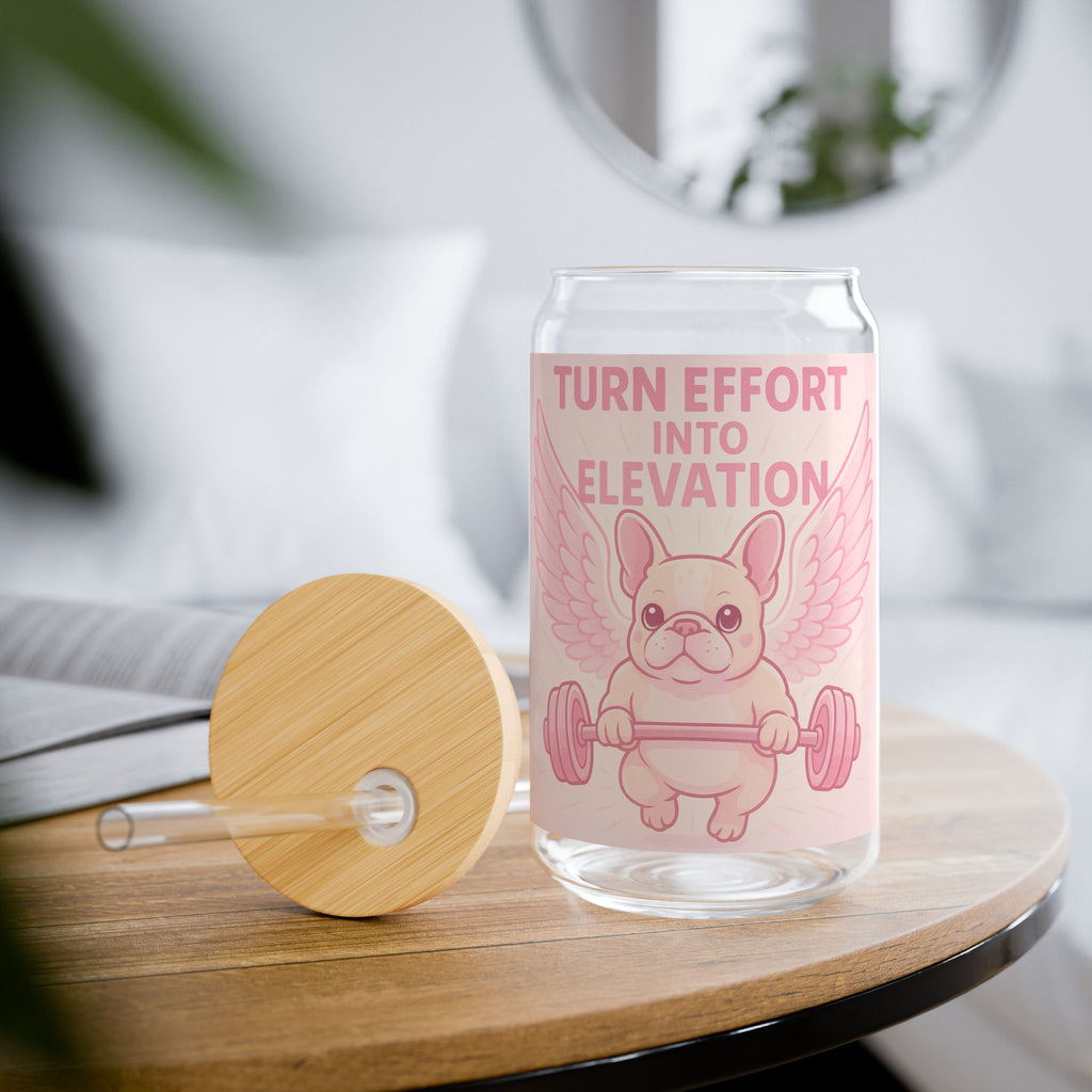 16oz Sipper Glass "Turn Effort Into Elevation" Motivational Drinking Glass