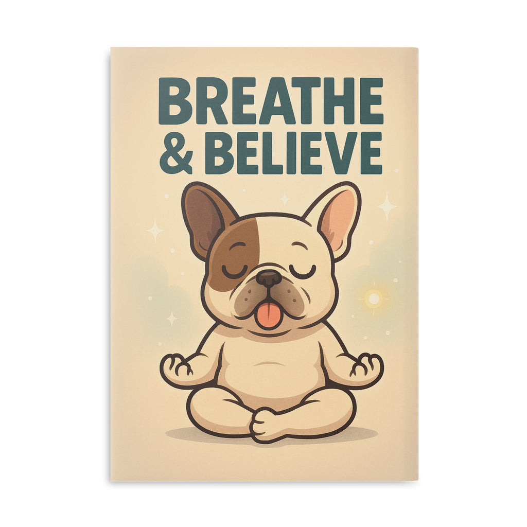 Whimsical Hardcover Notebook - Breathe & Believe, Cute Dog Journal, Motivational Writing, Gift for Pet Lovers, Inspirational Stationery