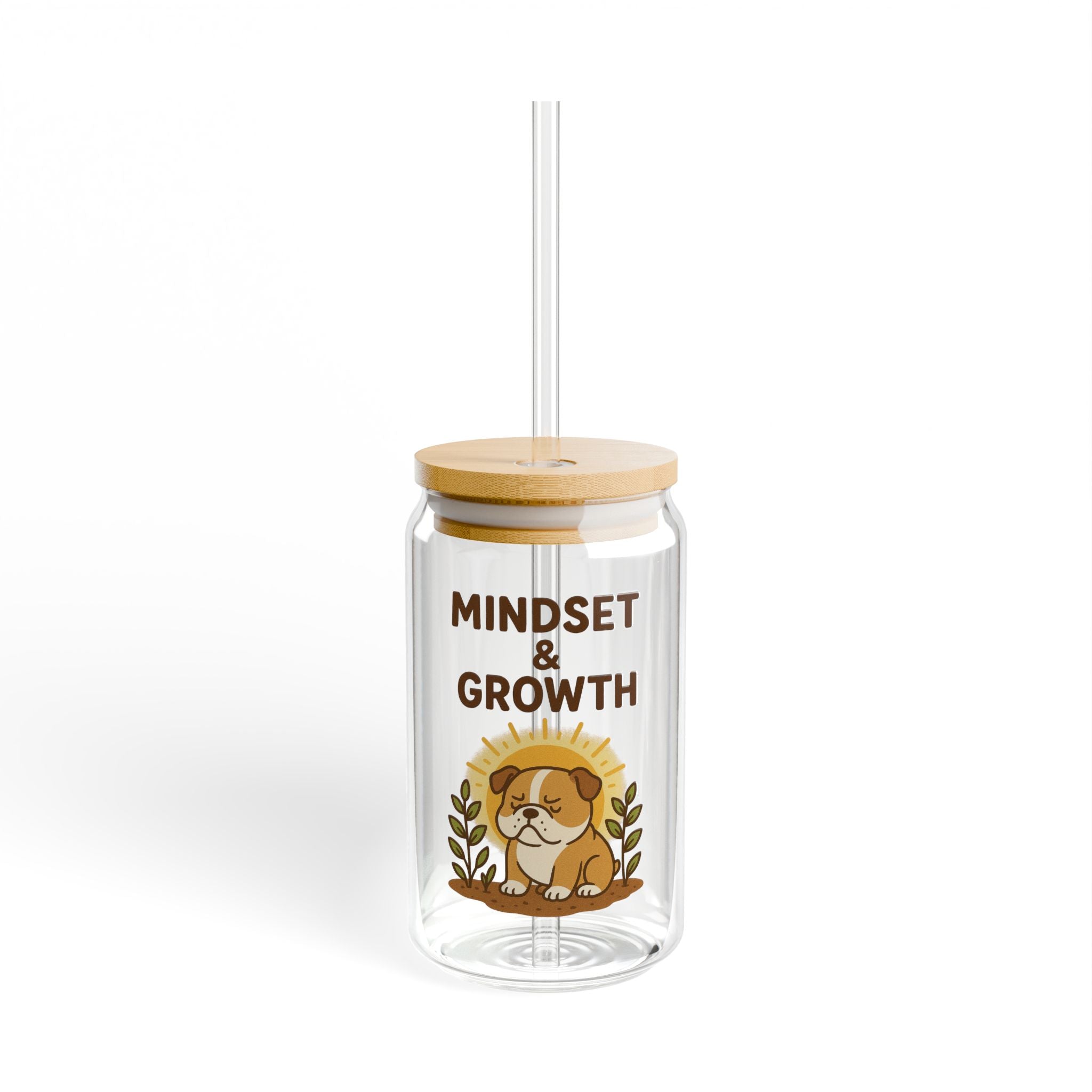 Mindset & Growth 16oz Sipper Glass - Cute Corgi Motivational Tumbler with Straw