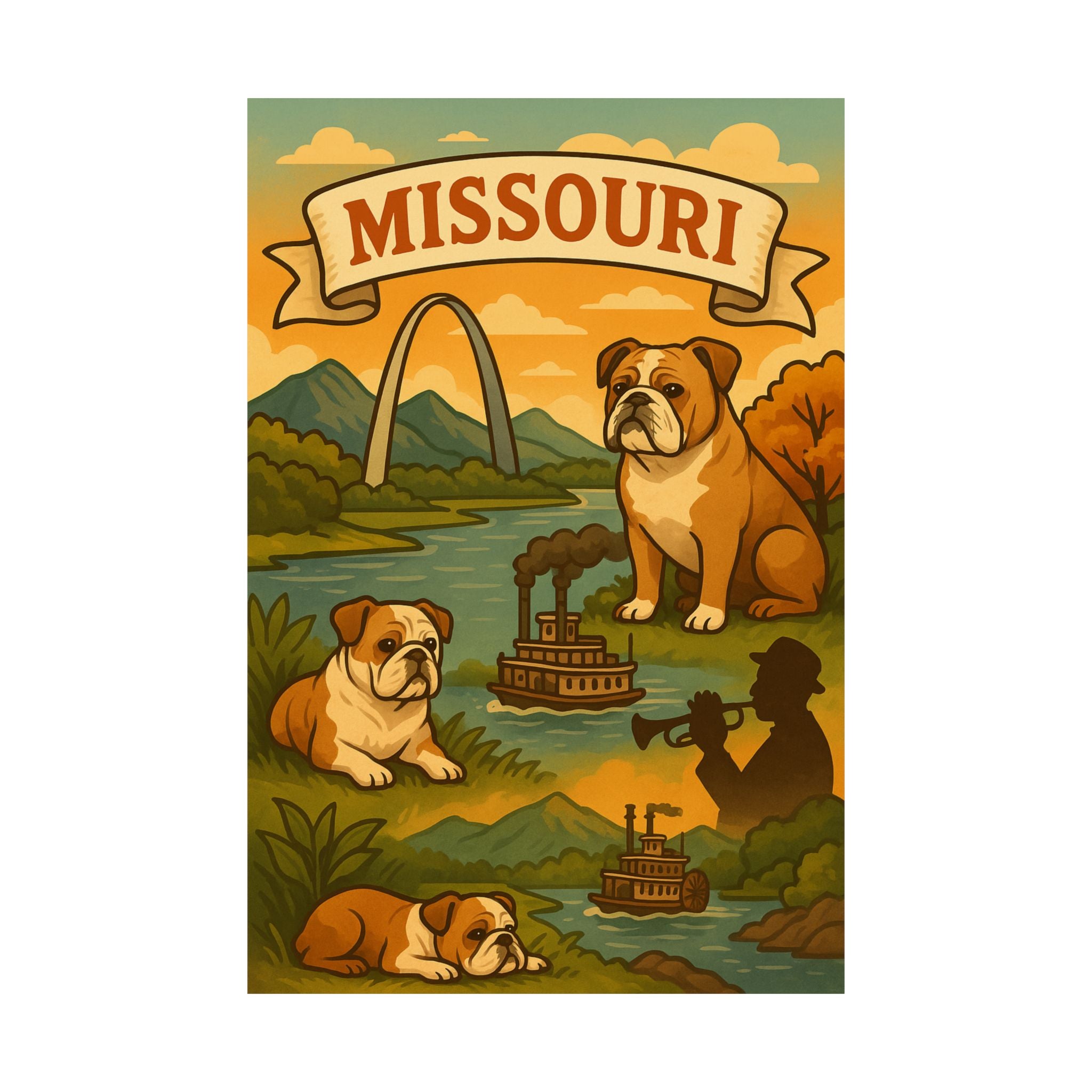 Missouri Dog Poster Art, Vintage Home Decor, Gift for Dog Lovers, Missouri Souvenirs, Wall Art for Animal Lovers