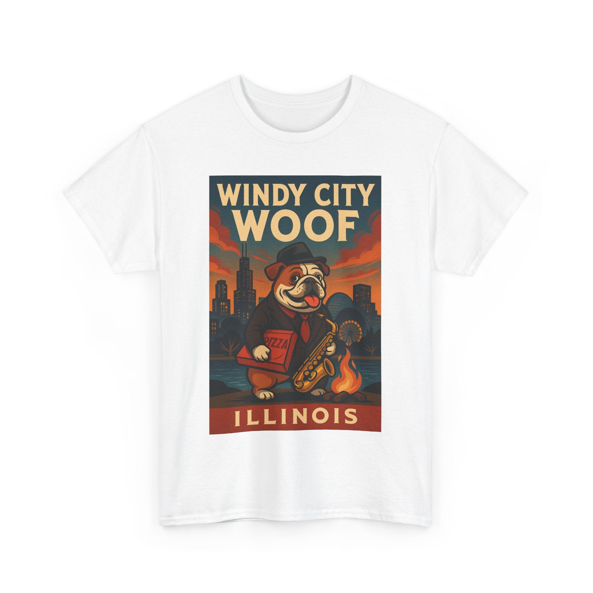 Windy City Woof Unisex Heavy Cotton Tee Fun Chicago Dog Graphic TShirt