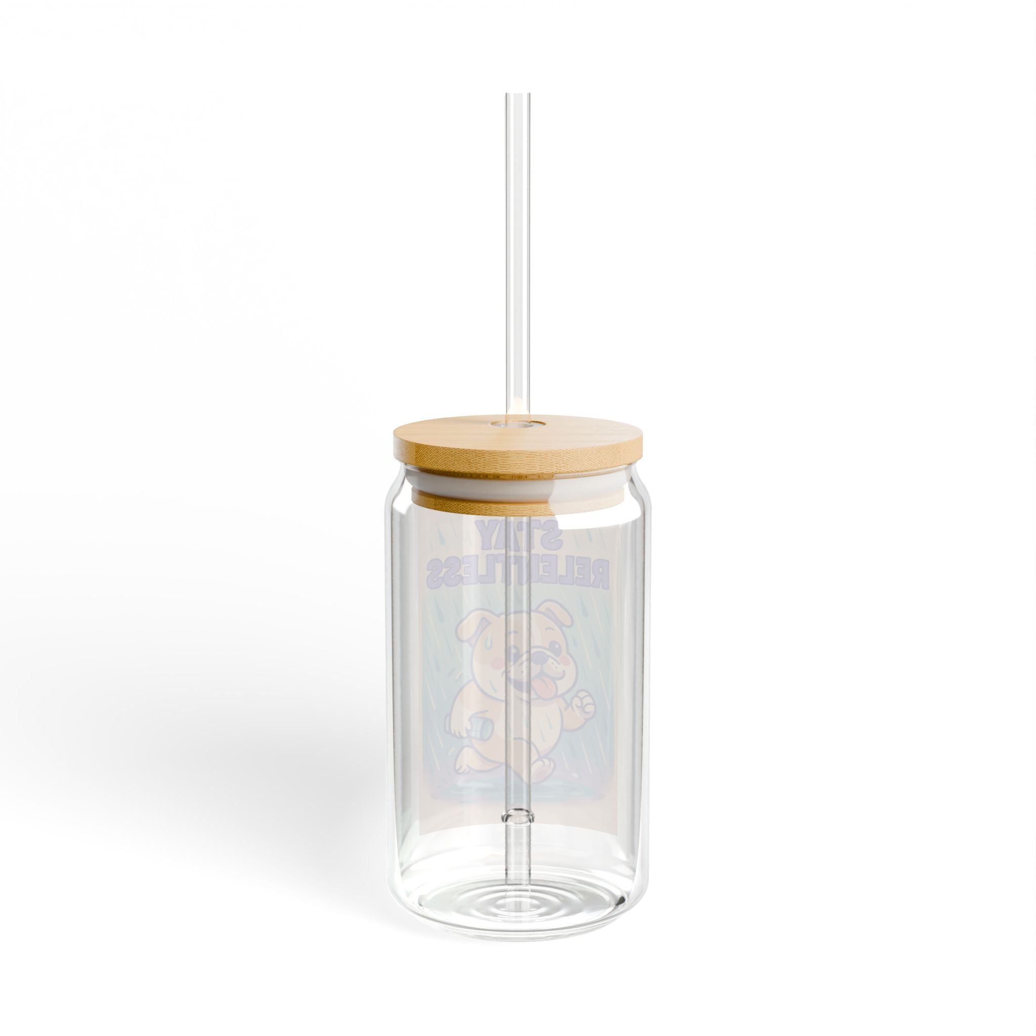 Stay Relentless 16oz Sipper Glass – Cute Motivational Puppy Tumbler with Straw