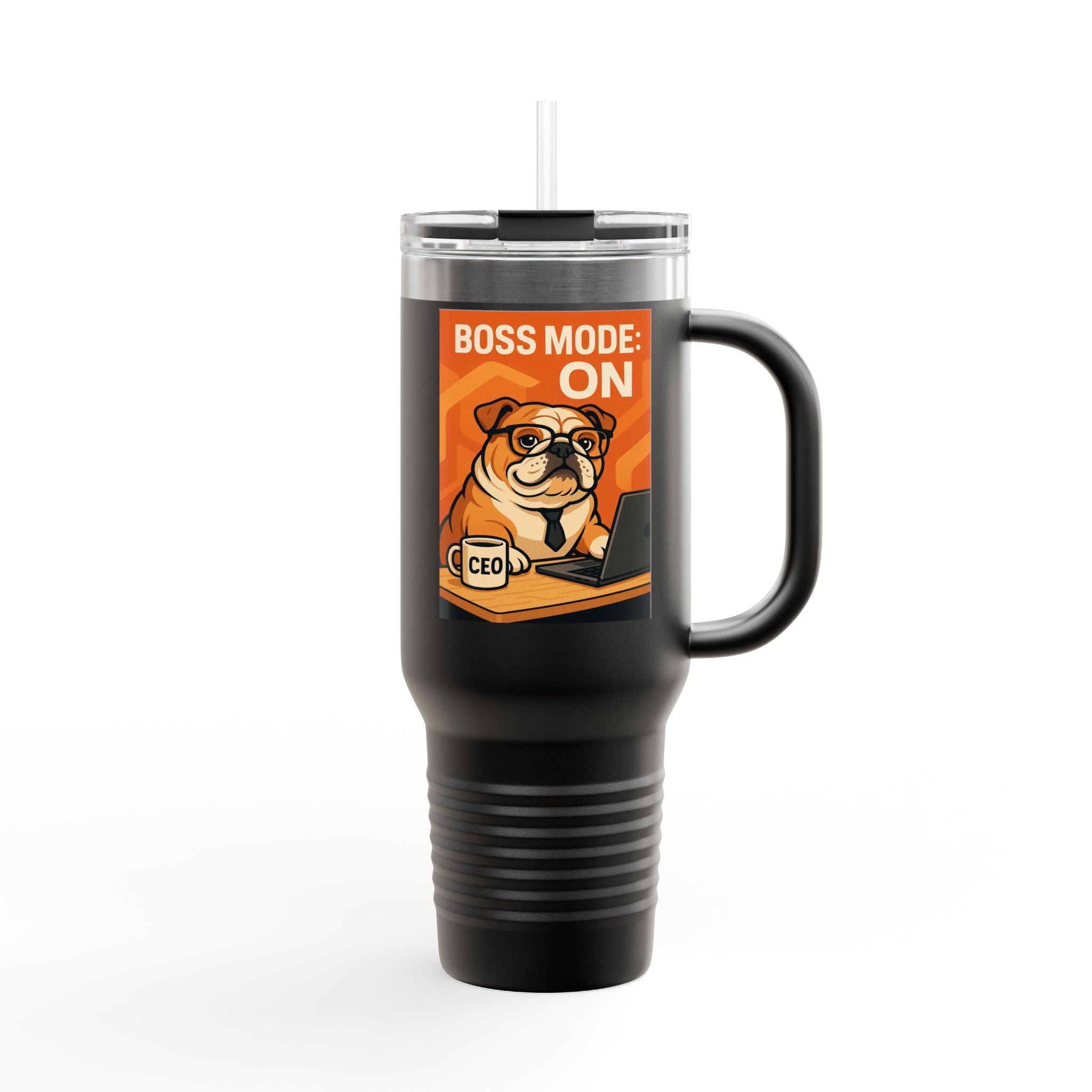 Boss Mode Insulated Travel Mug - 40oz, Funny Coffee Cup, Dog Lover Gift, Inspirational Travel Mug, Office Humor Mug, Pug Lover Gift