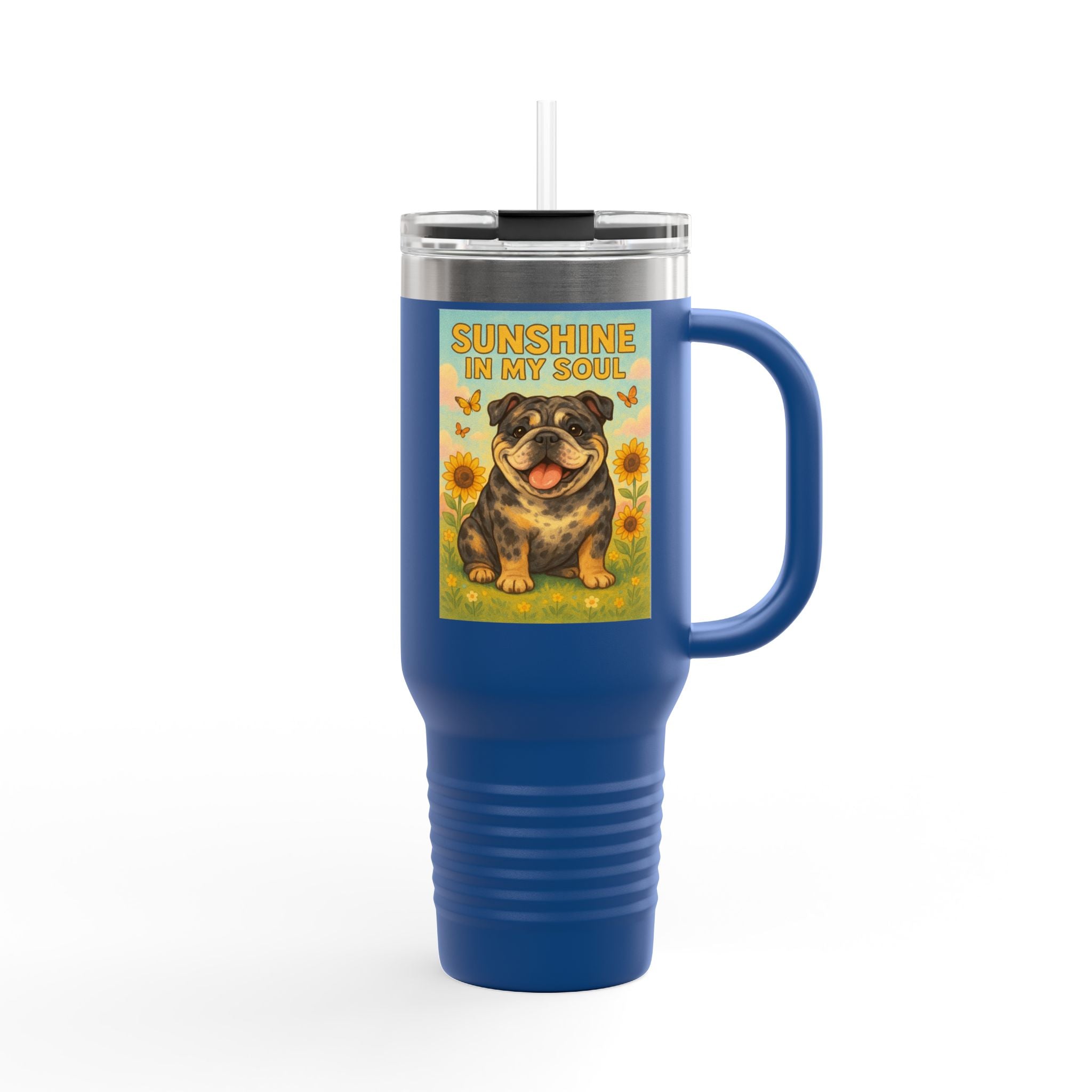 Sunshine in My Soul Travel Mug, Insulated Mug for Coffee Lovers, Funny Dog Travel Coffee Cup, Perfect Gift for Bulldog Lovers