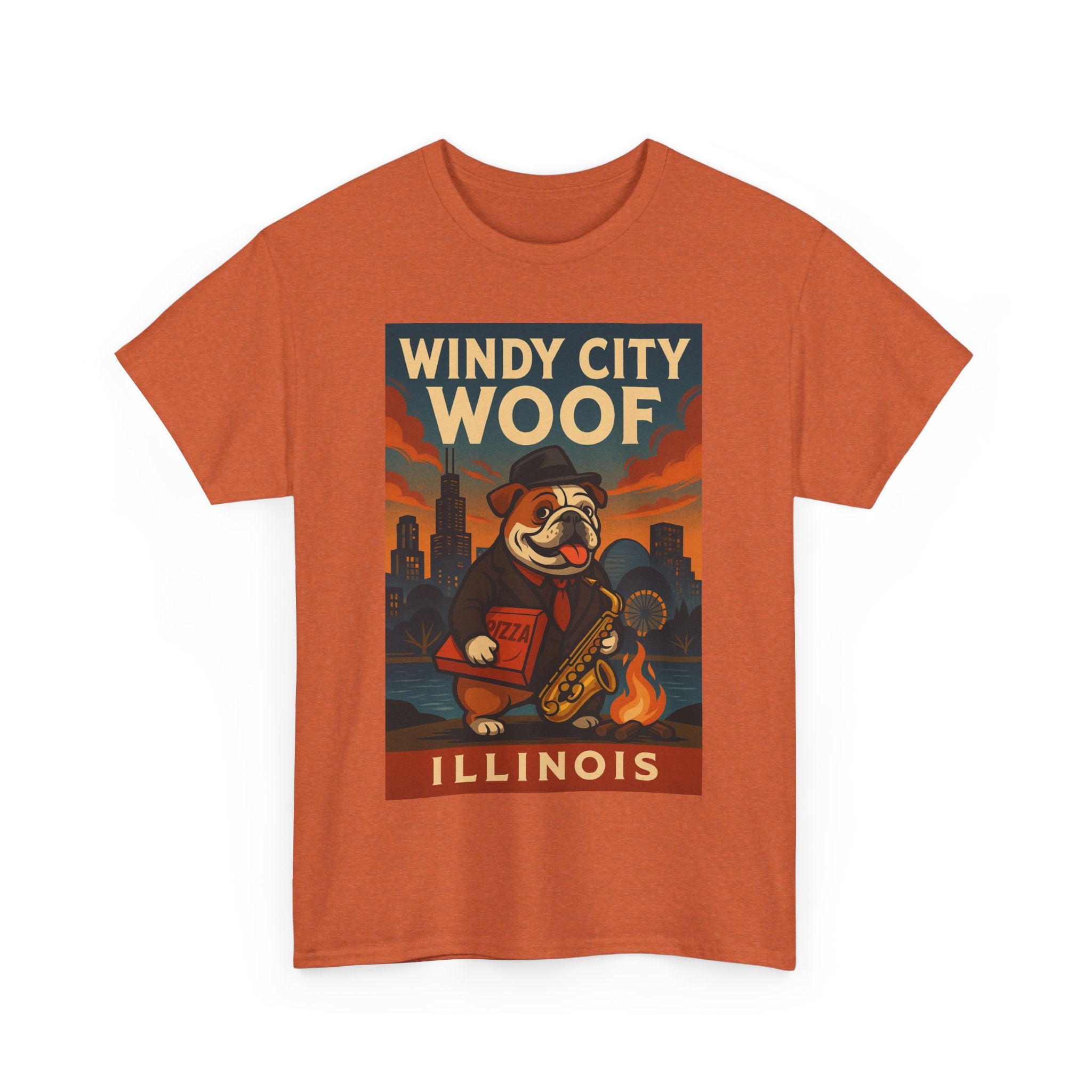 Windy City Woof Unisex Heavy Cotton Tee Fun Chicago Dog Graphic TShirt