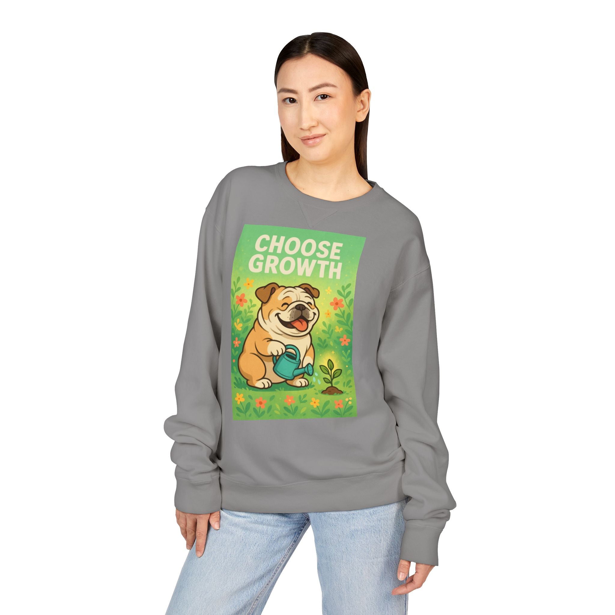 Choose Growth English Bulldog Sweatshirt, Cute Dog Sweater, Positive Vibe Apparel, Gift for Dog Lovers, Cozy Crewneck