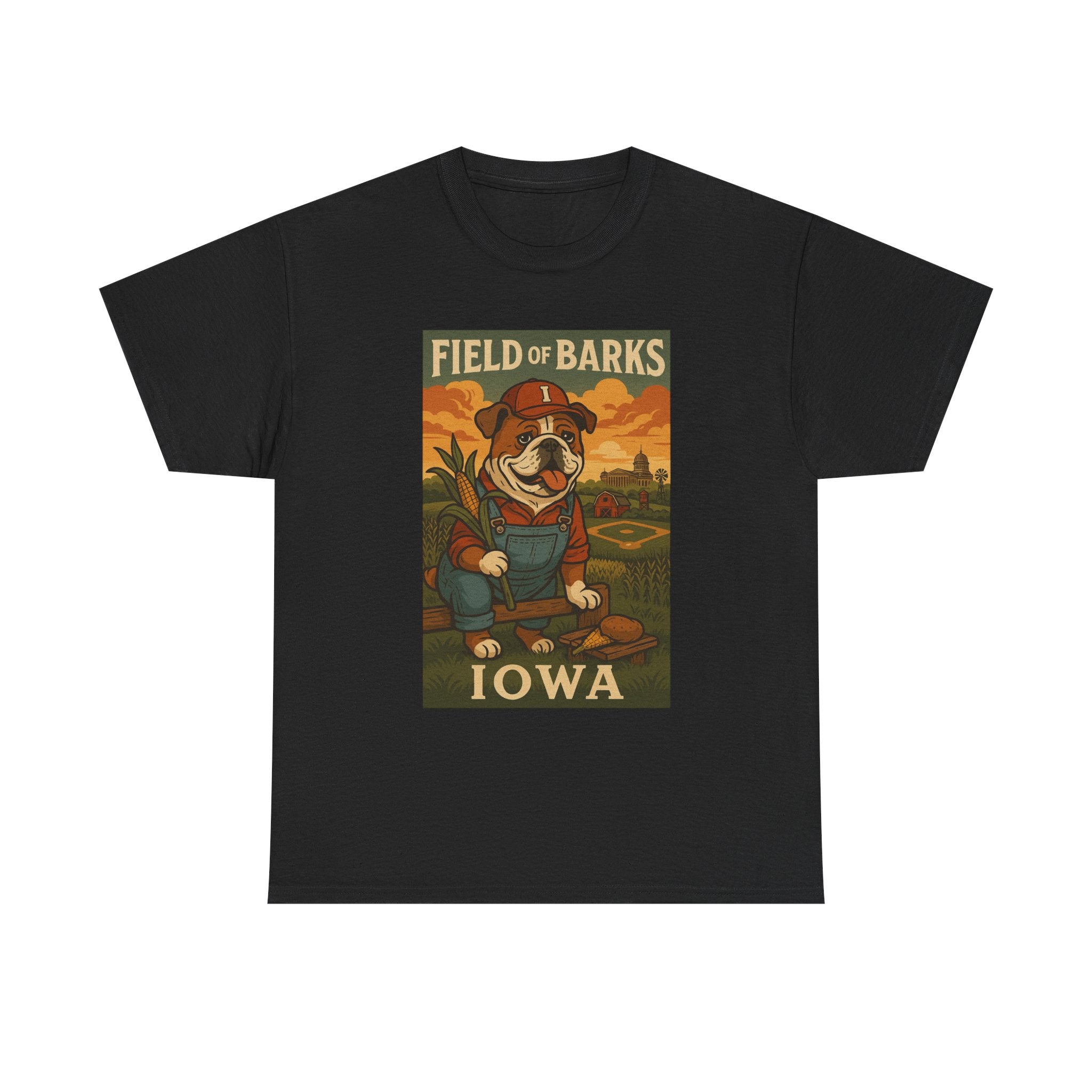 IOWA Field of Barks Unisex Heavy Cotton Tee Cute Dog Baseball Shirt