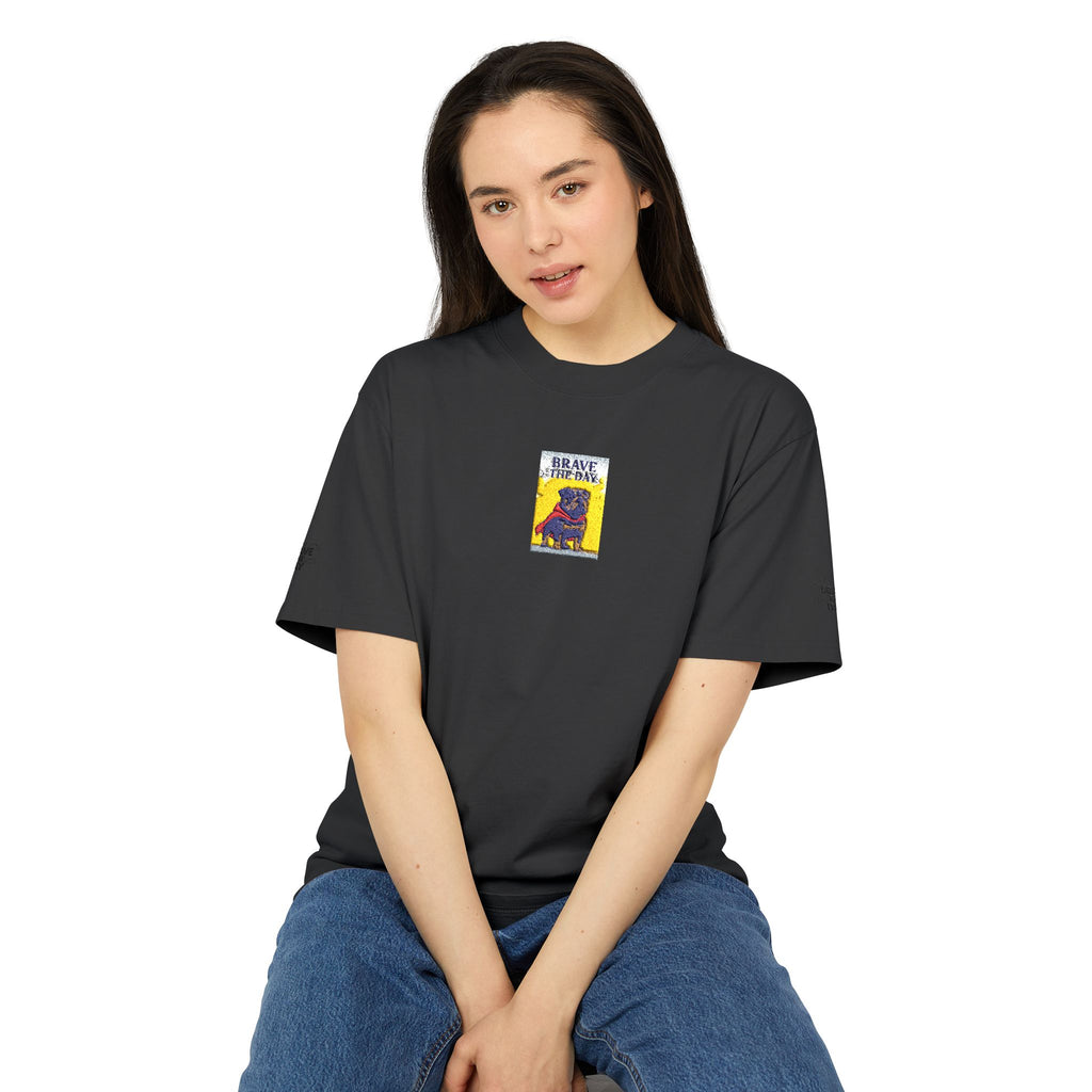 Graphic Brave The Day Tee  Retro Colorblock Illustration Tee
