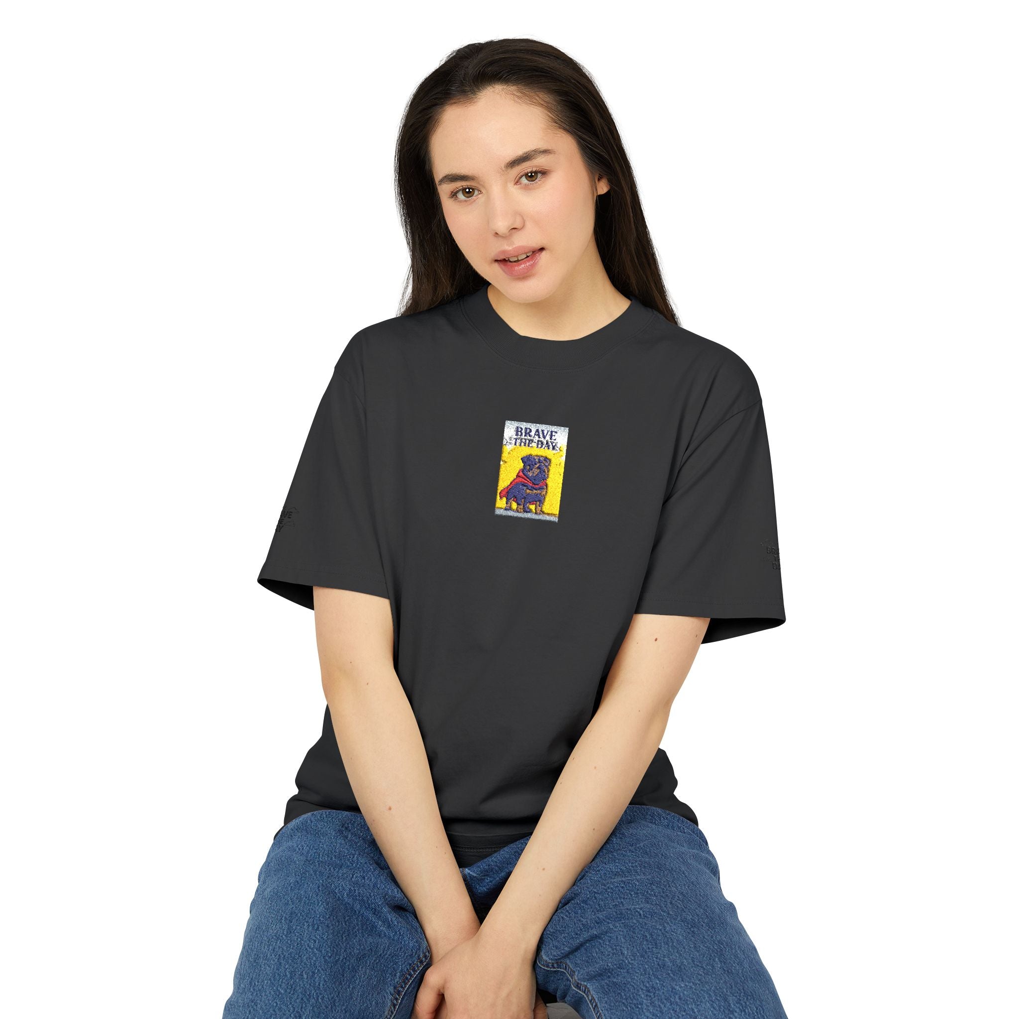 Graphic Brave The Day Tee  Retro Colorblock Illustration Tee