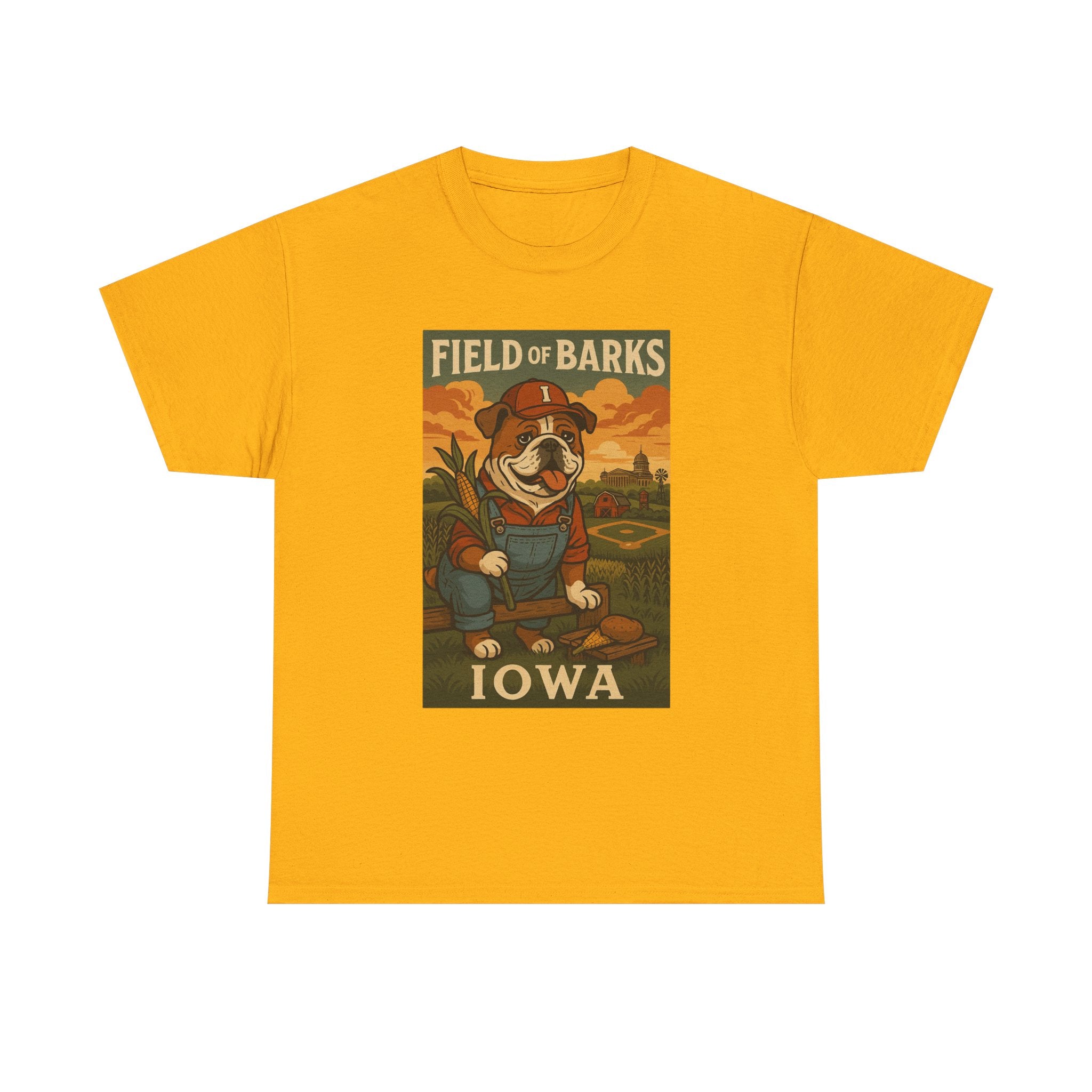IOWA Field of Barks Unisex Heavy Cotton Tee Cute Dog Baseball Shirt
