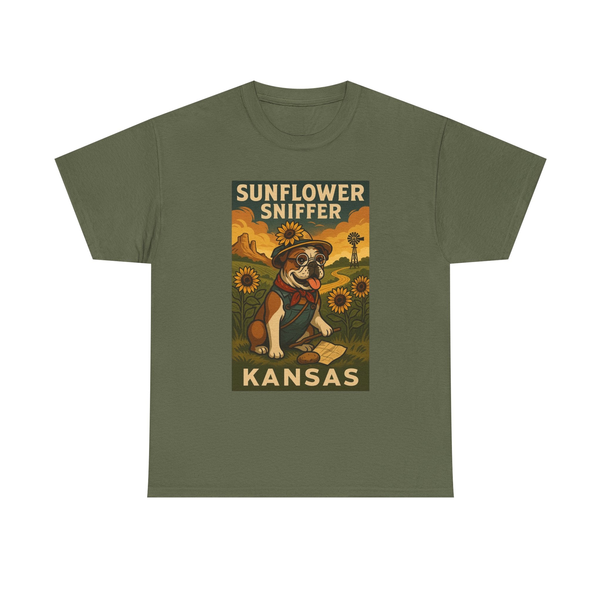 Kansas Sunflower Sniffer Unisex Heavy Cotton Tee Dog Lovers Apparel