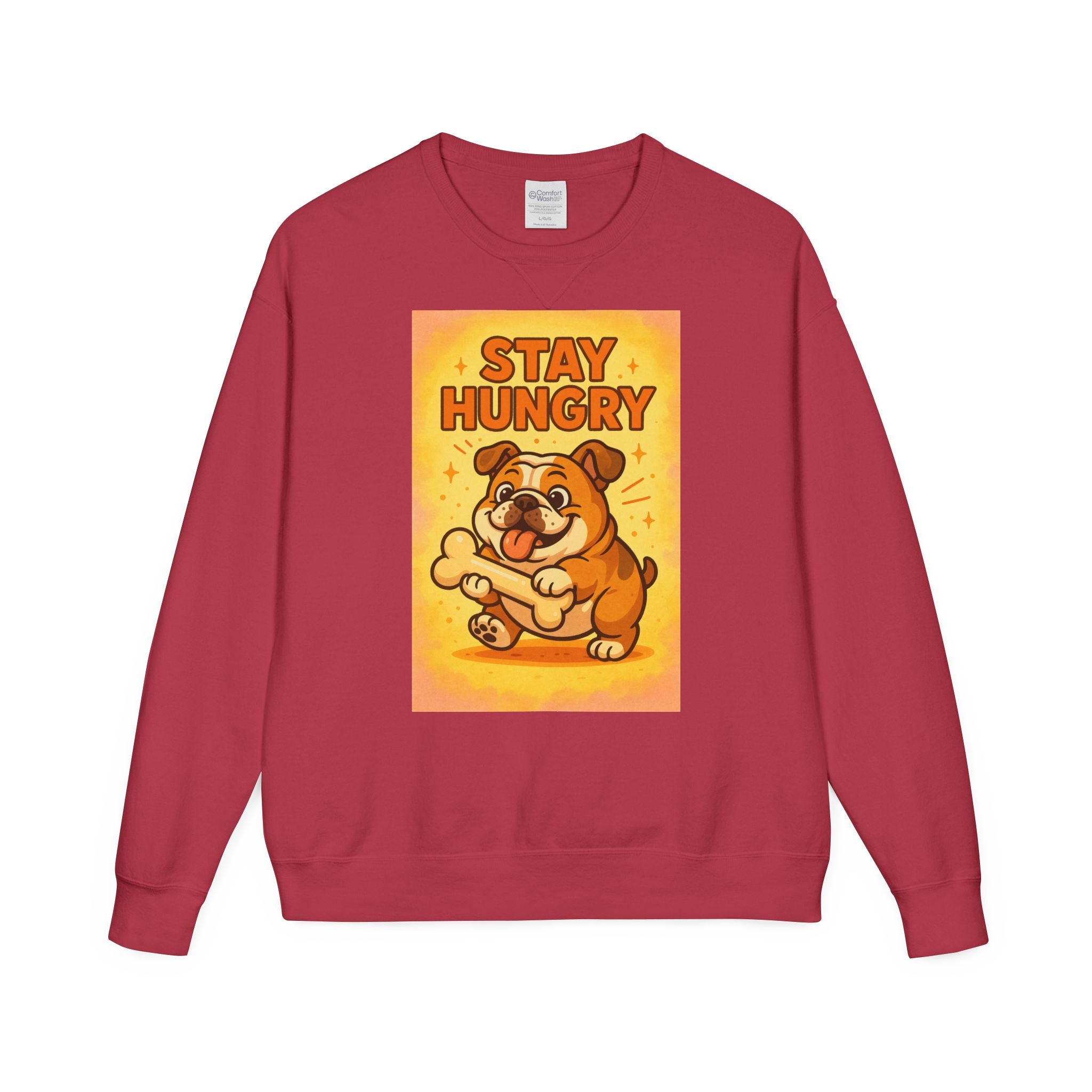 Stay Hungry Bulldog Sweatshirt, Cozy Unisex Crewneck, Dog Lover Gift, Comfy Casual Wear, Fun Pet Sweatshirt, Fall Fashion Sweater