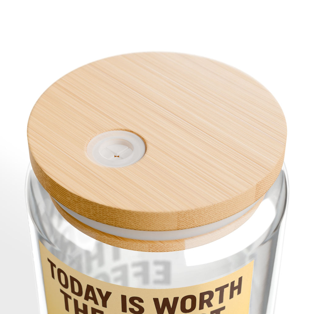 Inspirational Sipper Glass, Today is Worth the Effort, Motivational Drinkware for Coffee, Tea, Gifts for Friends, Eco-Friendly Straw