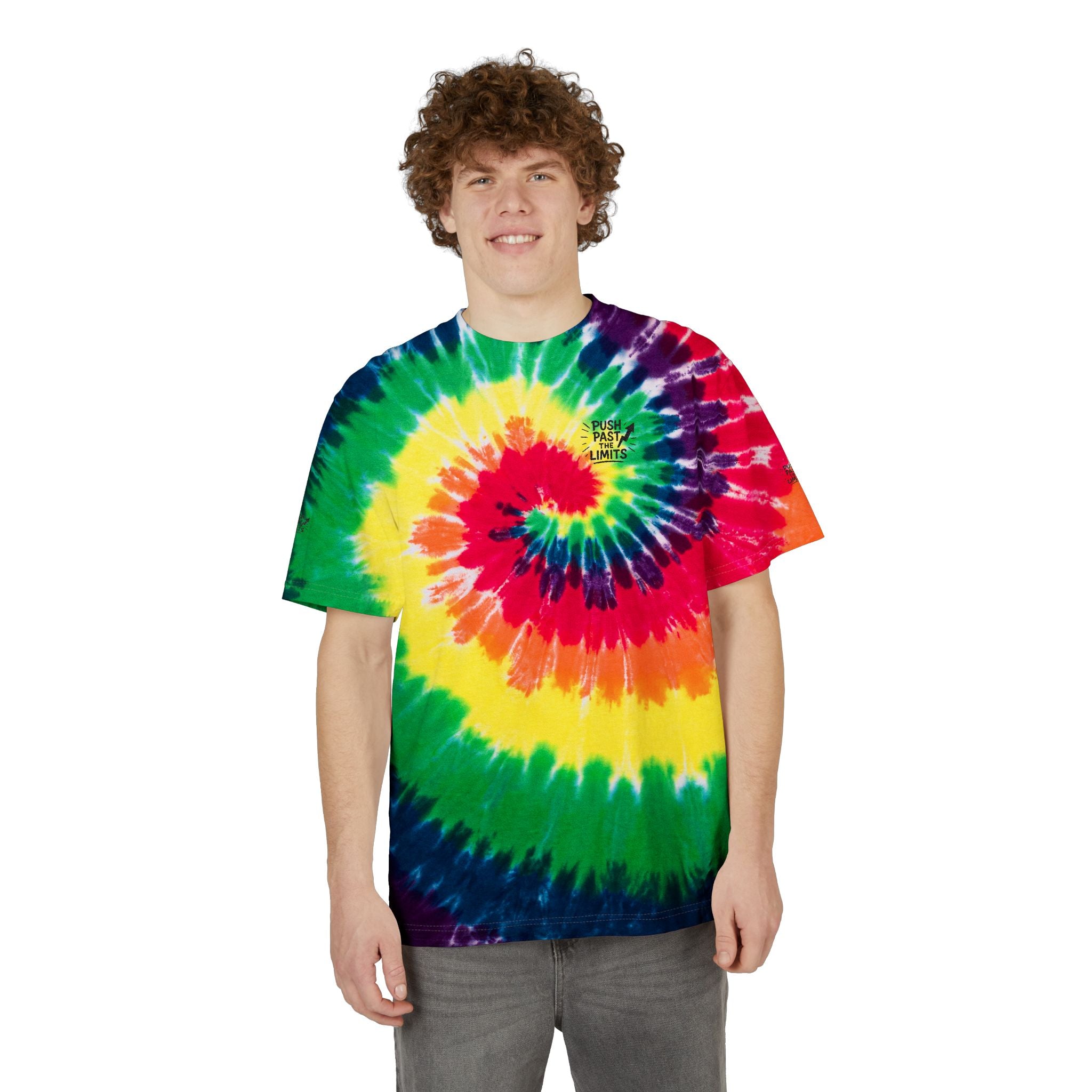 Oversized Tie-Dye Spiral T-Shirt Push Past The Limit Rainbow Embroidered Tee