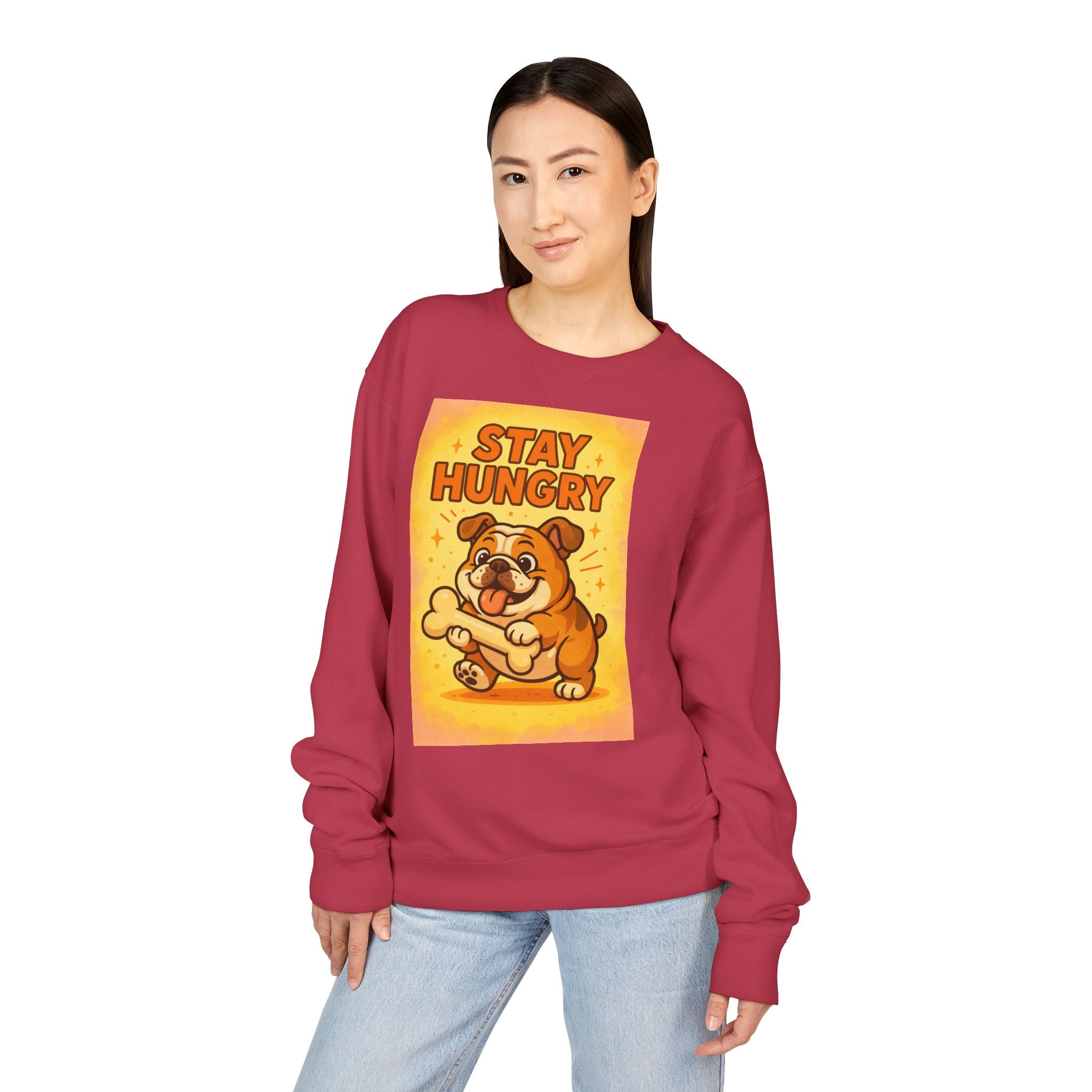 Stay Hungry Bulldog Sweatshirt, Cozy Unisex Crewneck, Dog Lover Gift, Comfy Casual Wear, Fun Pet Sweatshirt, Fall Fashion Sweater