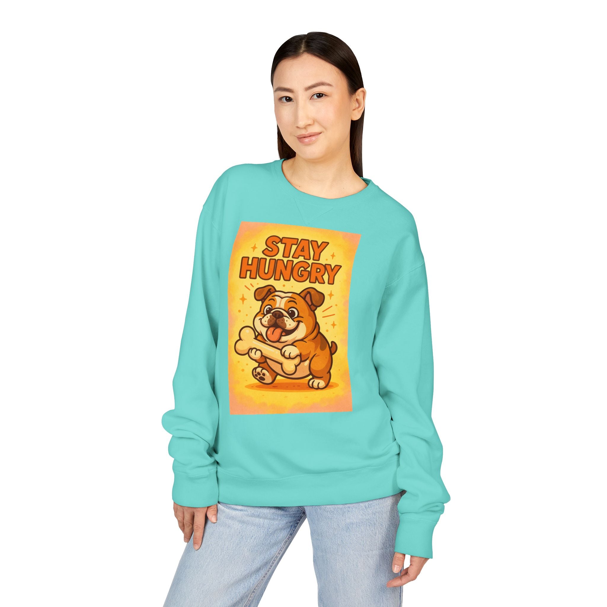 Stay Hungry Bulldog Sweatshirt, Cozy Unisex Crewneck, Dog Lover Gift, Comfy Casual Wear, Fun Pet Sweatshirt, Fall Fashion Sweater