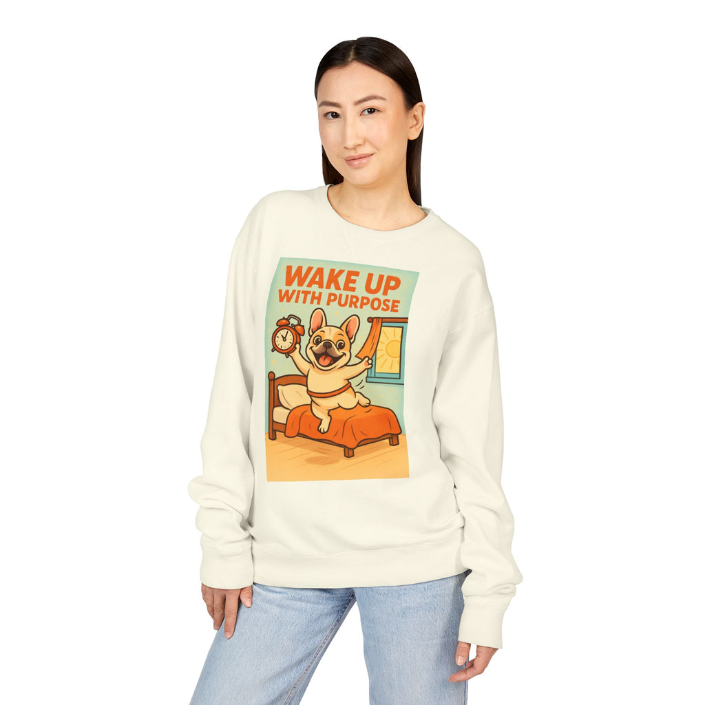 French Bulldog 'Wake Up With Purpose' Sweatshirt | Cozy Crewneck | Pet Lover Gift | Cute Gift for Dog Lovers | Everyday Comfort
