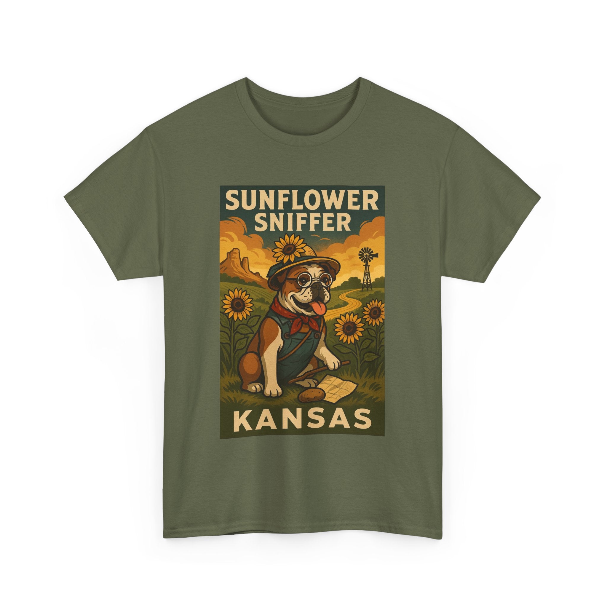 Kansas Sunflower Sniffer Unisex Heavy Cotton Tee Dog Lovers Apparel