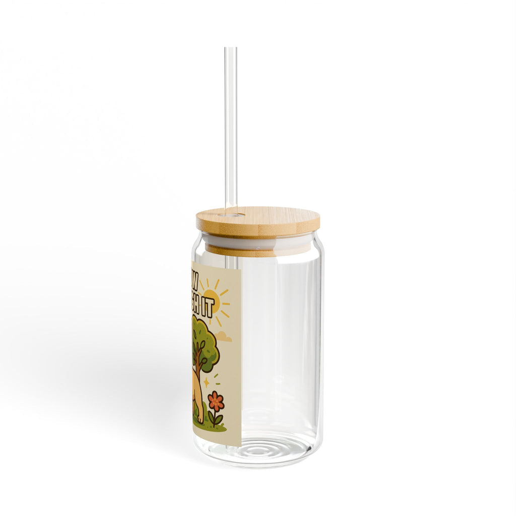 Grow Through It Sipper Glass 16oz Cute French Bulldog Floral Drink Jar