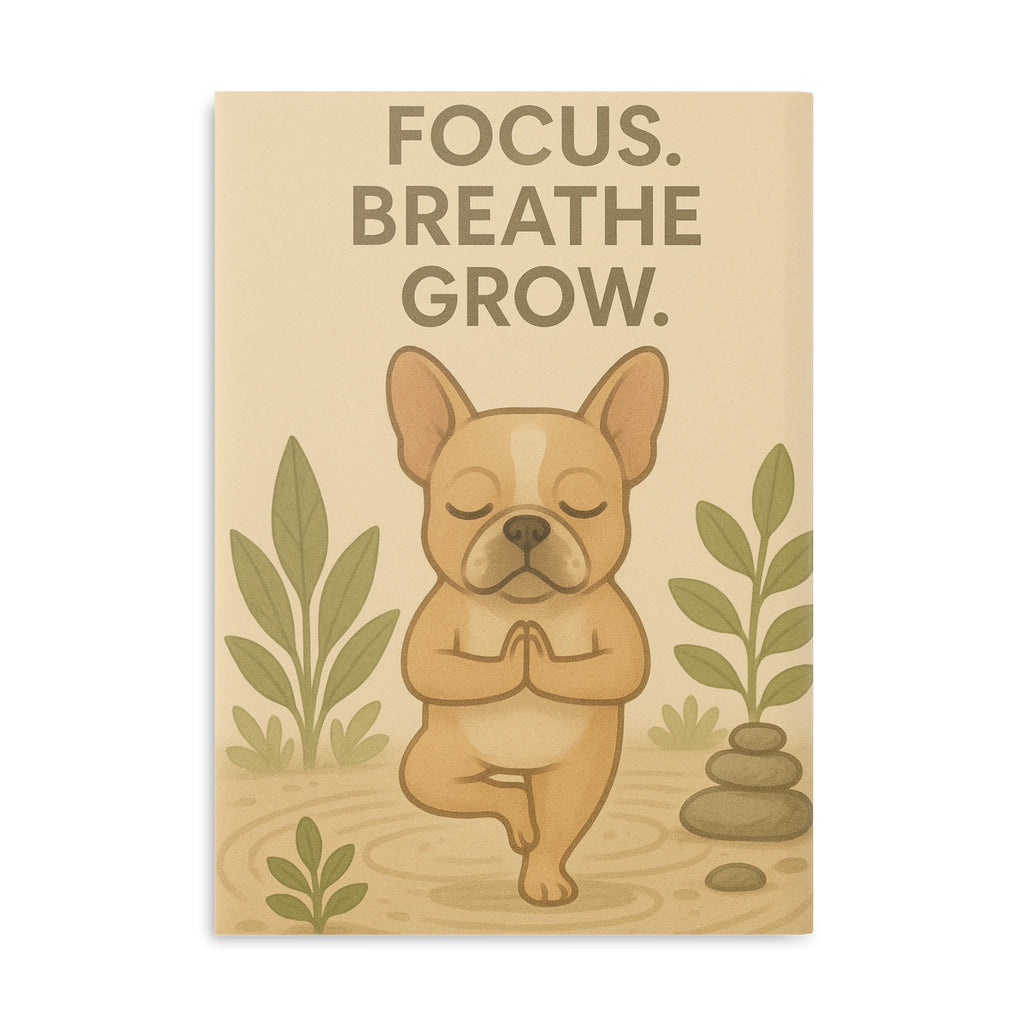 Mindfulness Hardcover Notebook, Focus Breathe Grow Journal, Cute Dog Design, Stress Relief Gift, Inspirational Stationery,Gratitude Journal