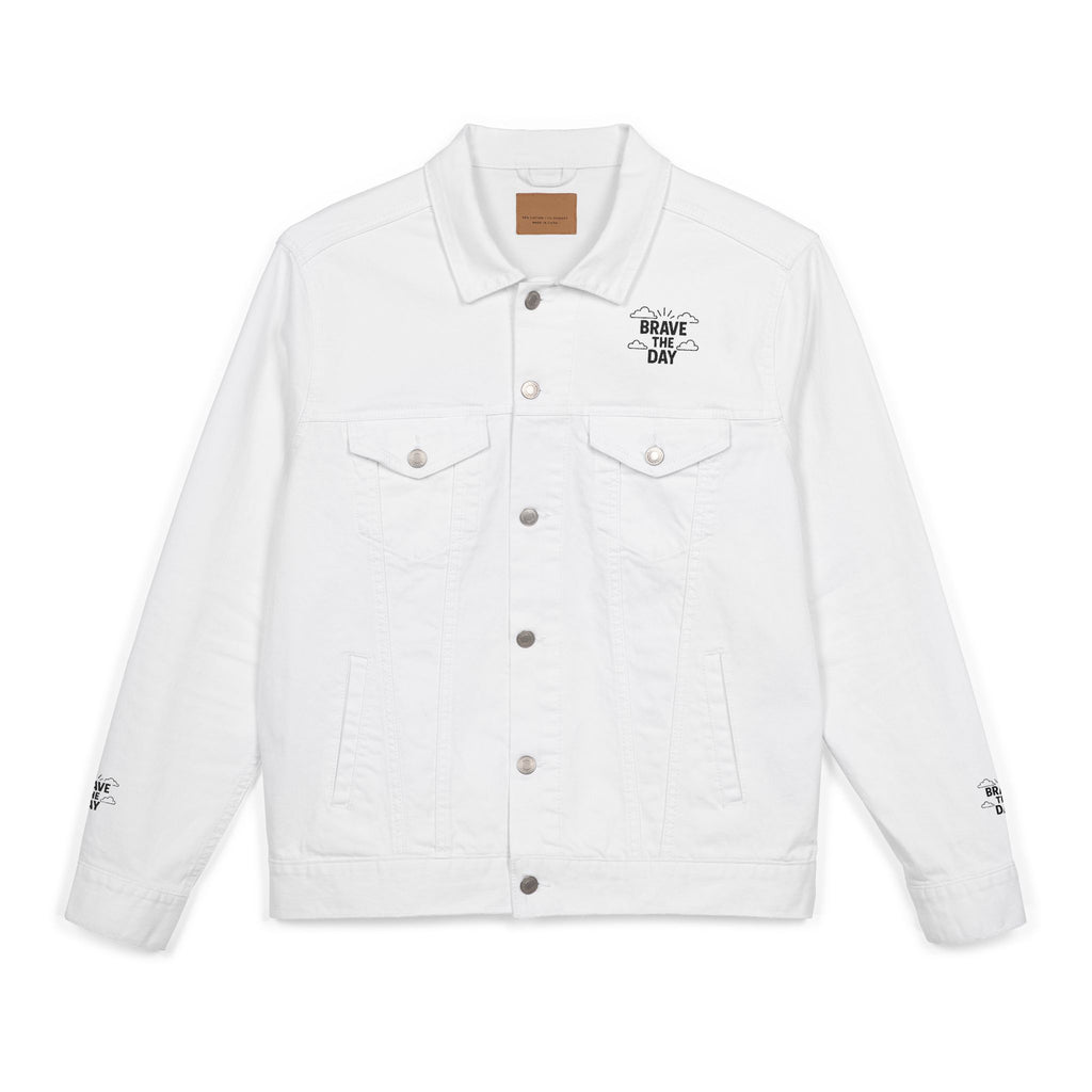 Embroidered Brave The Day Unisex Denim Jacket - Brave & Free Design, Stylish Outerwear, Spring Fashion, Gift for Him/Her, Casual Wear, Jacket with Meaning