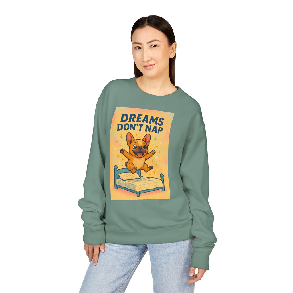 Dreams Don't Nap Sweatshirt, Cozy Crewneck, English Bulldog Lover Gift, Cute Sweatshirt, Fun Loungewear, Birthday Gift, Relaxing Homewear