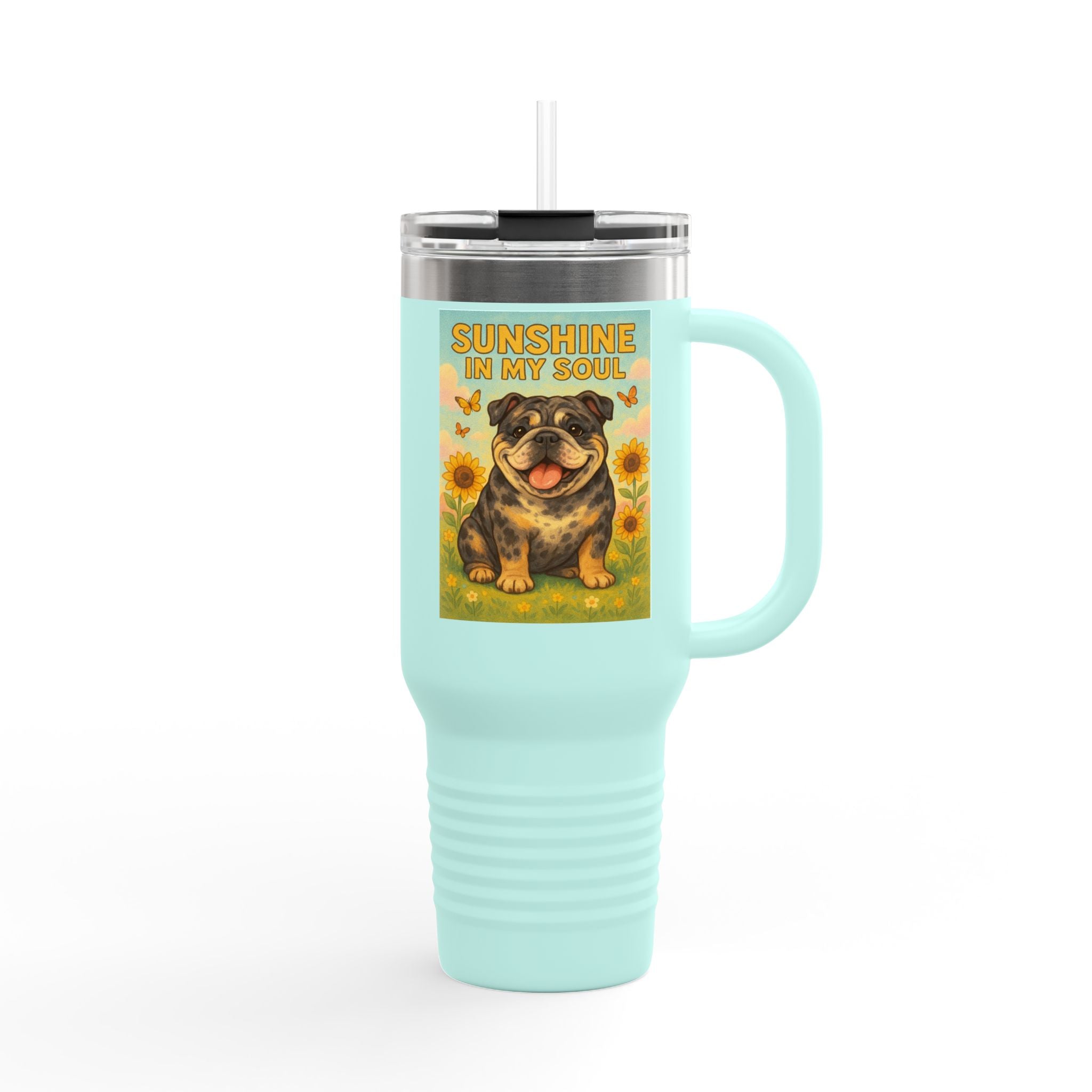 Sunshine in My Soul Travel Mug, Insulated Mug for Coffee Lovers, Funny Dog Travel Coffee Cup, Perfect Gift for Bulldog Lovers