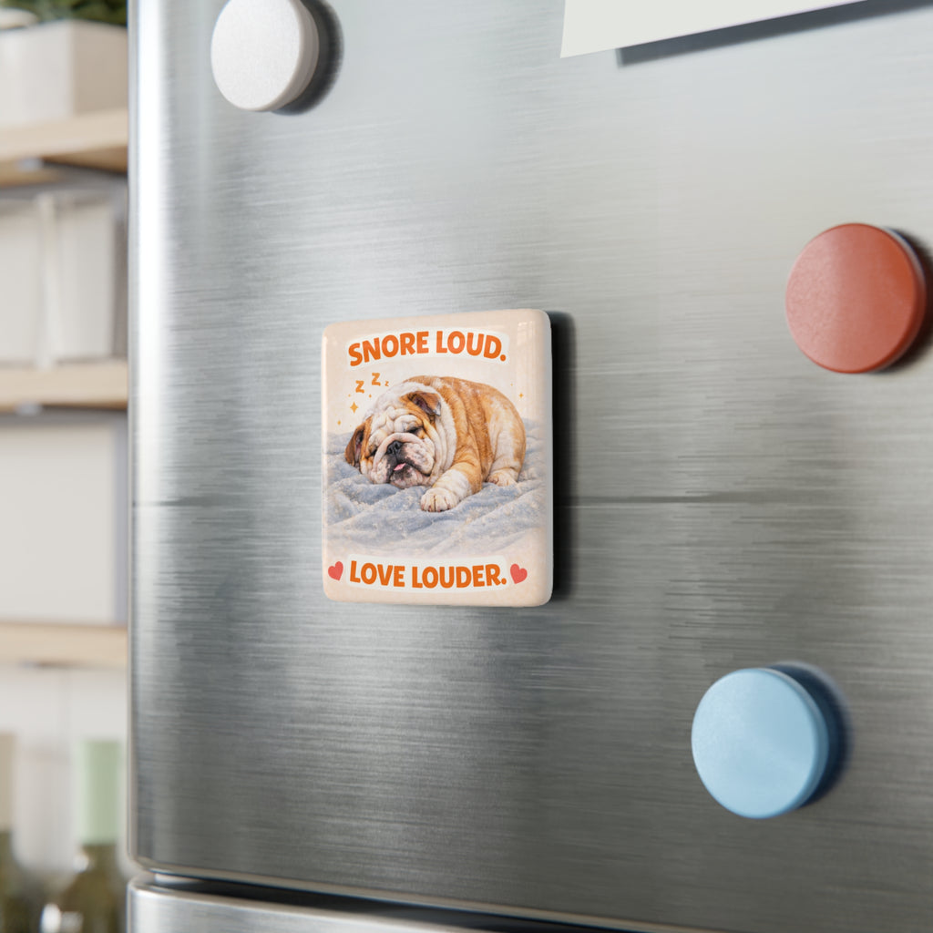 Snore Loud Love Louder Bulldog Magnet | Porcelain Square