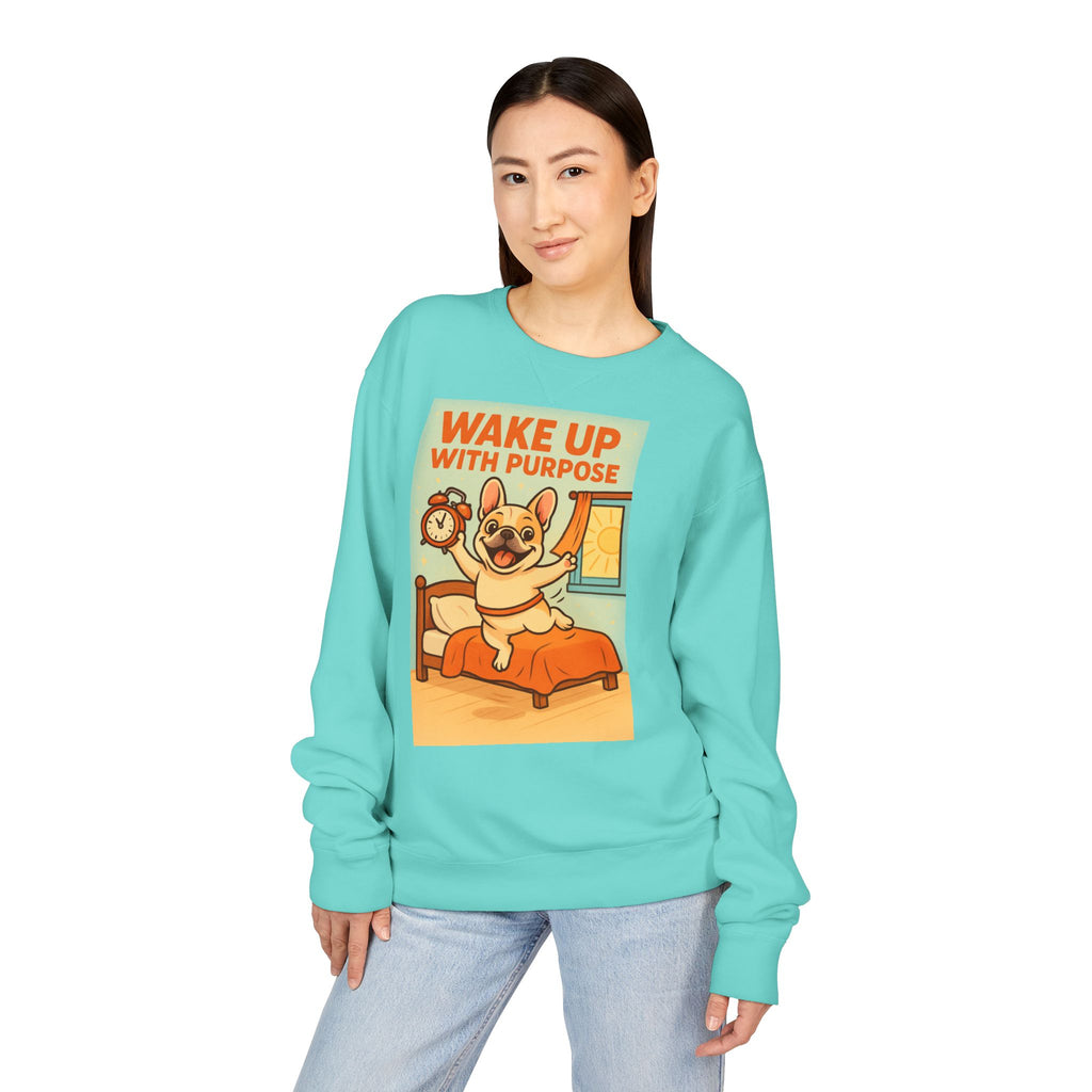 French Bulldog 'Wake Up With Purpose' Sweatshirt | Cozy Crewneck | Pet Lover Gift | Cute Gift for Dog Lovers | Everyday Comfort
