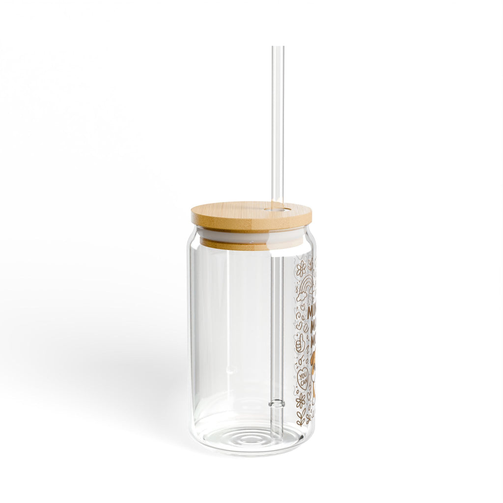 Mindset Makes Moves Glass Sipper — 16oz Cute Puppy Motivational Straw Tumbler