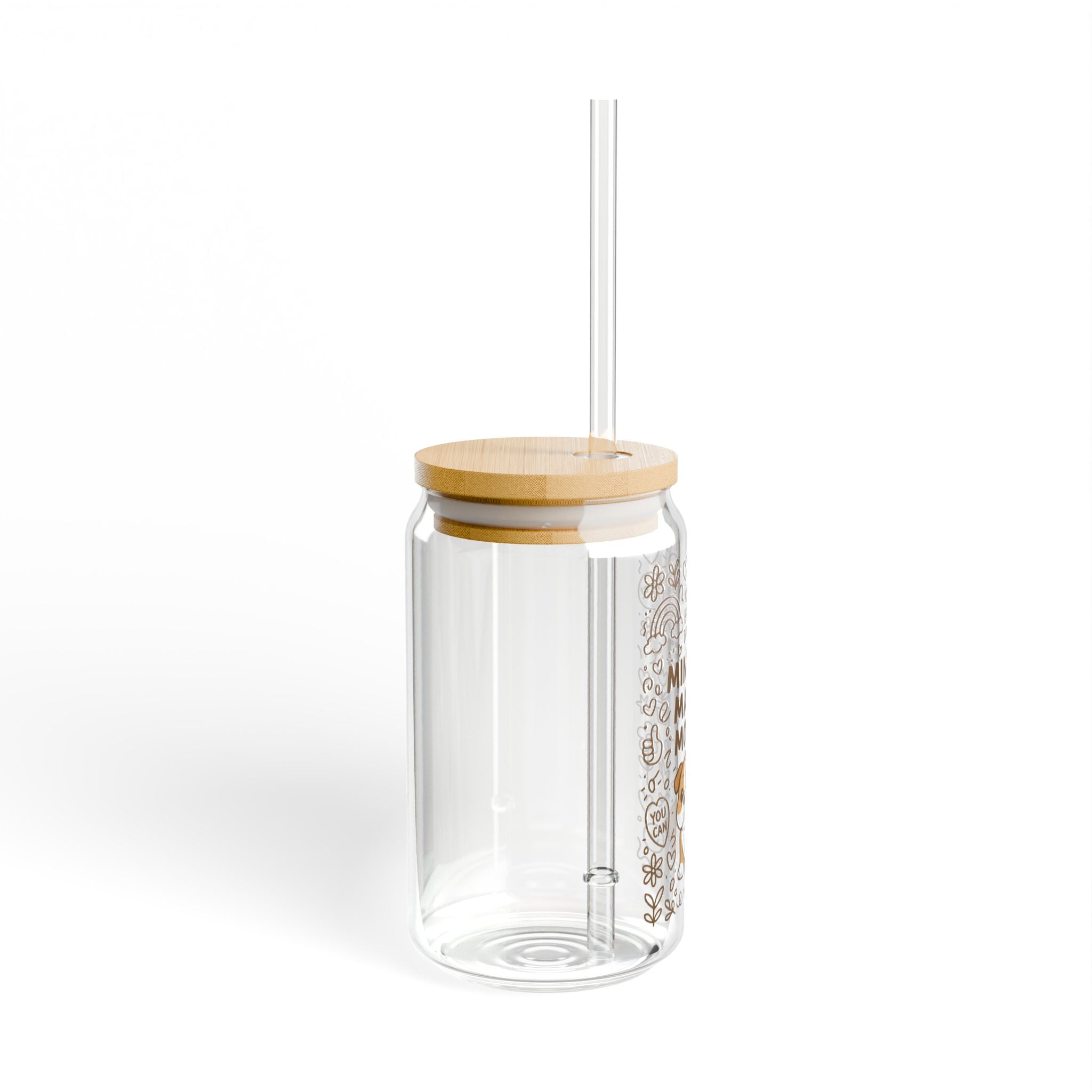 Mindset Makes Moves Glass Sipper — 16oz Cute Puppy Motivational Straw Tumbler