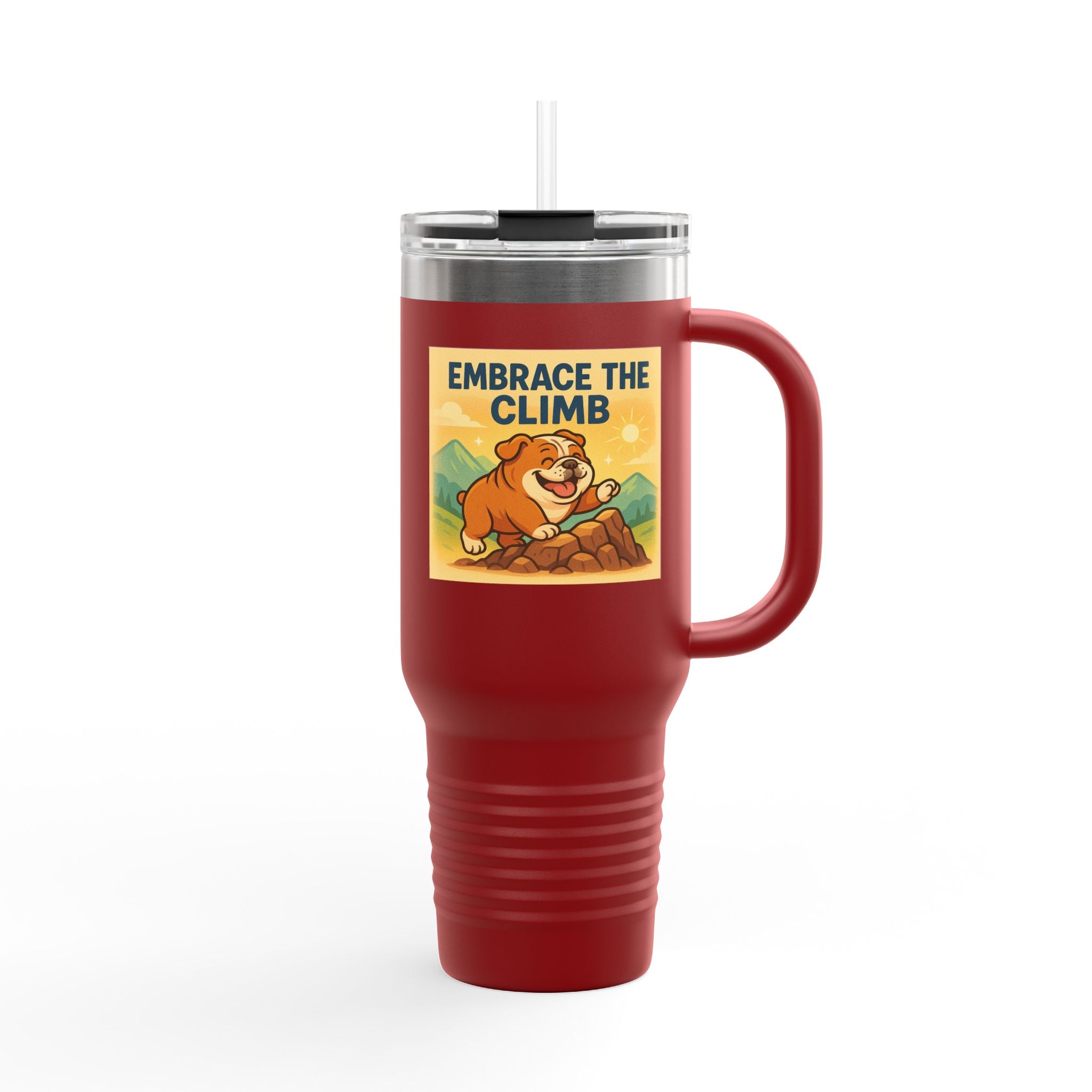 Insulated English Bulldogs Travel Mug - Embrace the Climb, Adventure Mug, Outdoor Drinkware, Motivational Gift, Travel Cup, Nature Lovers
