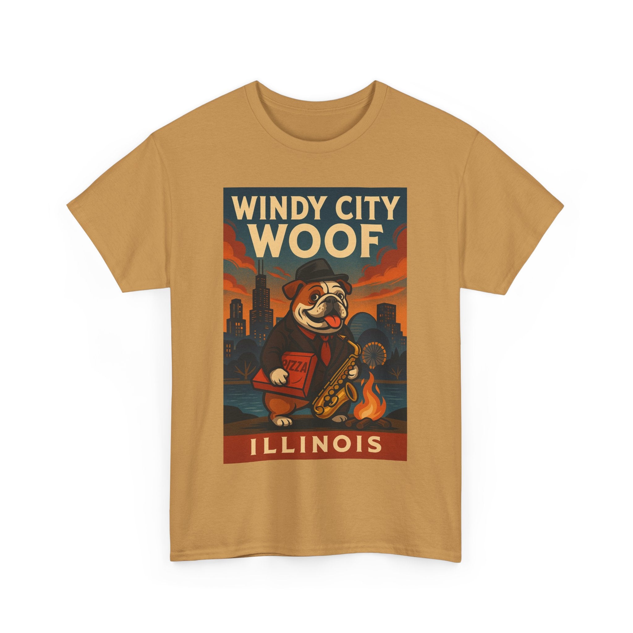 Windy City Woof Unisex Heavy Cotton Tee Fun Chicago Dog Graphic TShirt