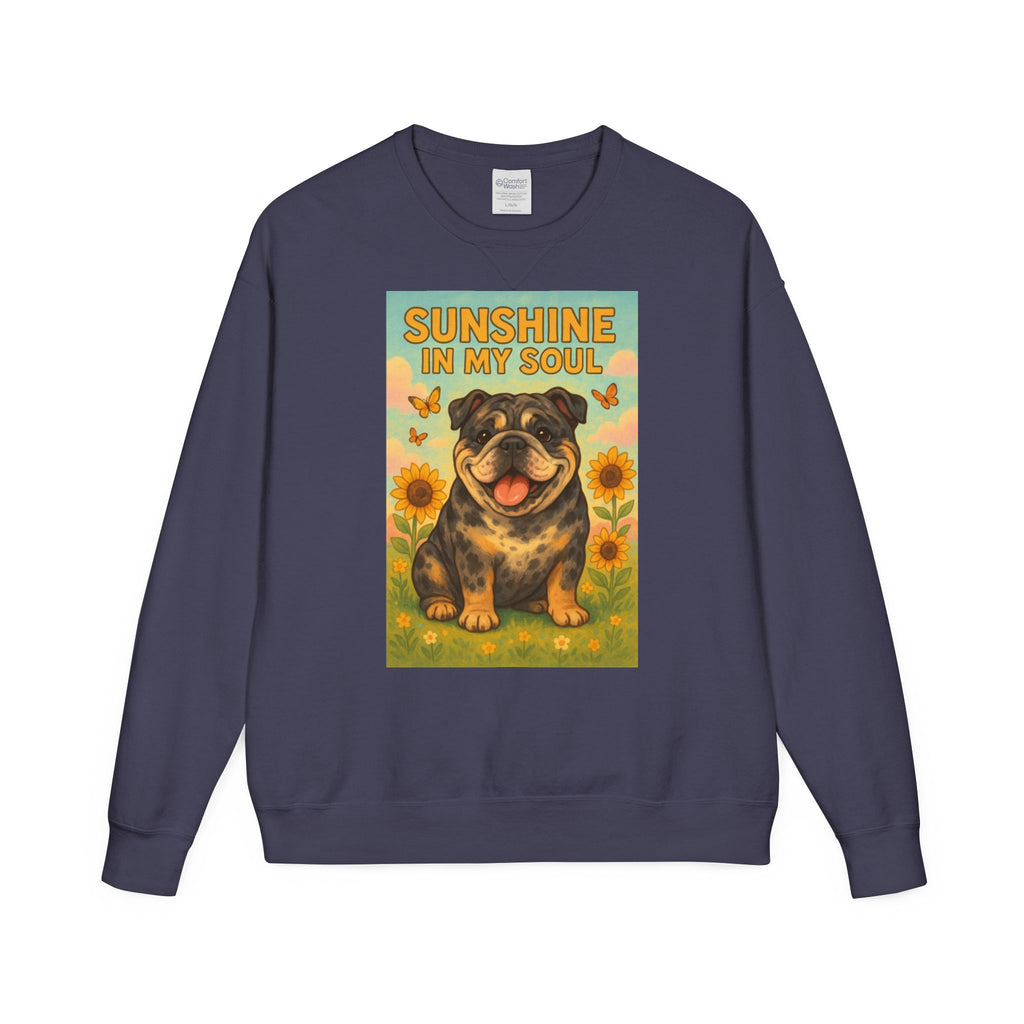 Sunshine in My Soul Sweatshirt, Cozy Unisex Crewneck, English Bulldog Lover Gift, Cute Pet Apparel, Vintage Floral Sweatshirt