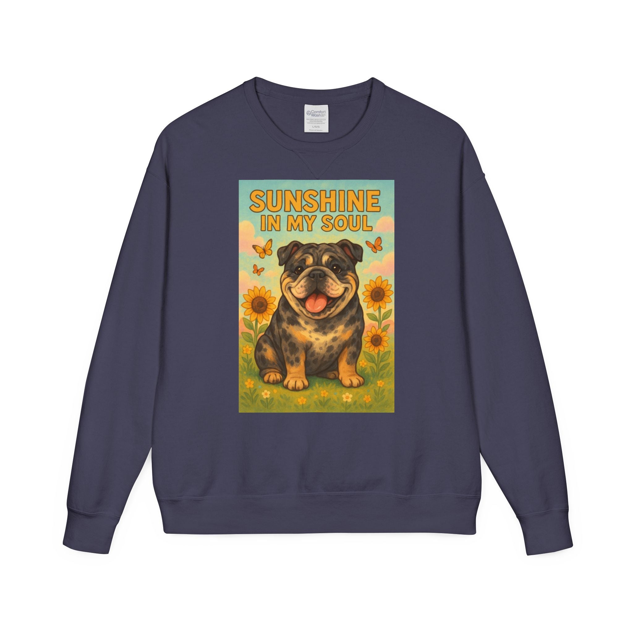 Sunshine in My Soul Sweatshirt, Cozy Unisex Crewneck, English Bulldog Lover Gift, Cute Pet Apparel, Vintage Floral Sweatshirt